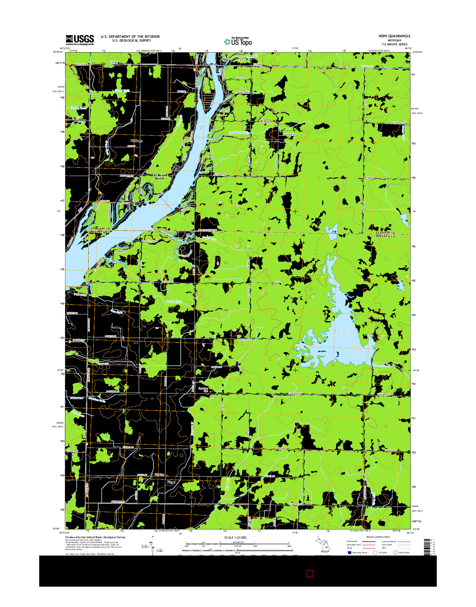 USGS US TOPO 7.5-MINUTE MAP FOR HOPE, MI 2014