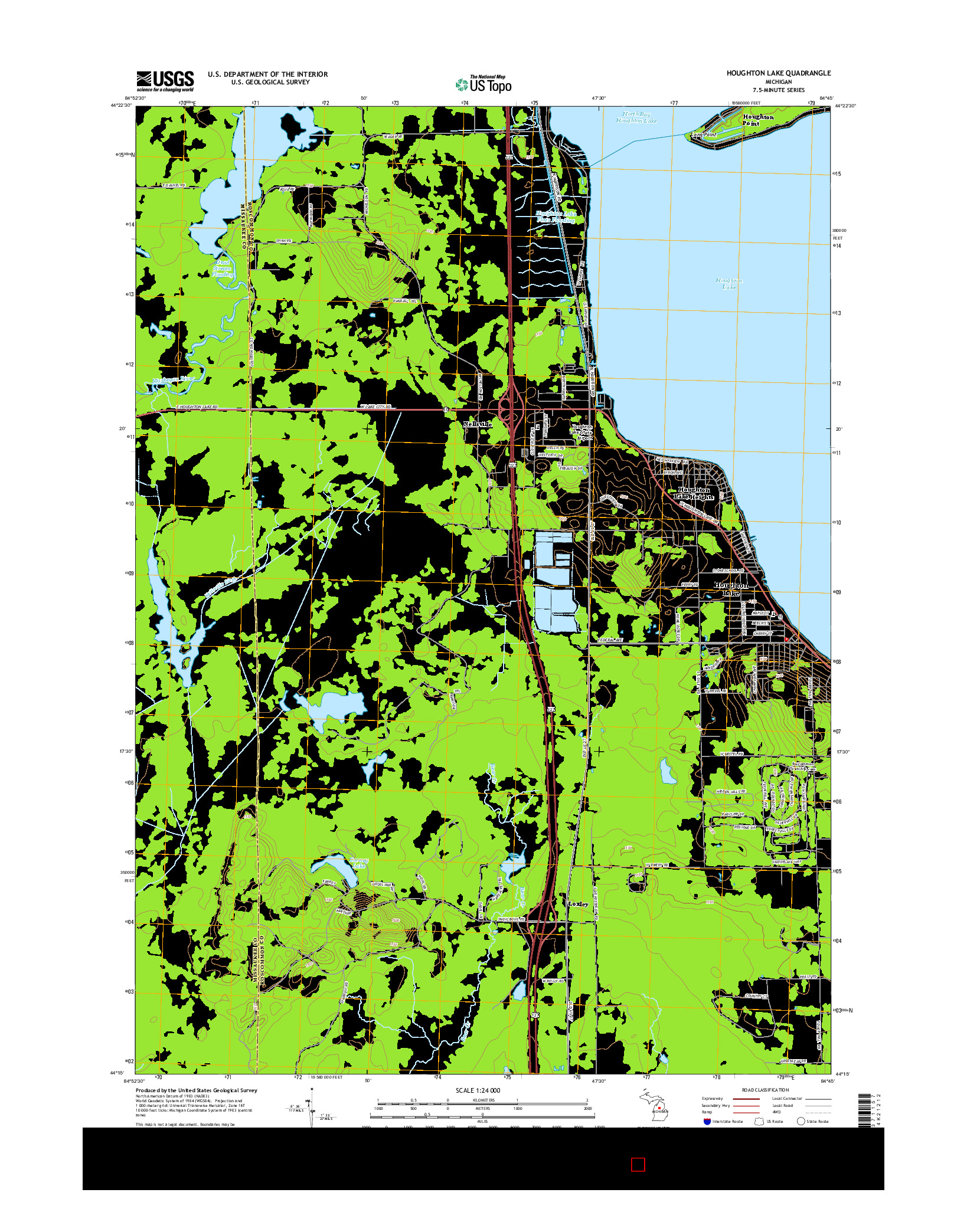USGS US TOPO 7.5-MINUTE MAP FOR HOUGHTON LAKE, MI 2014