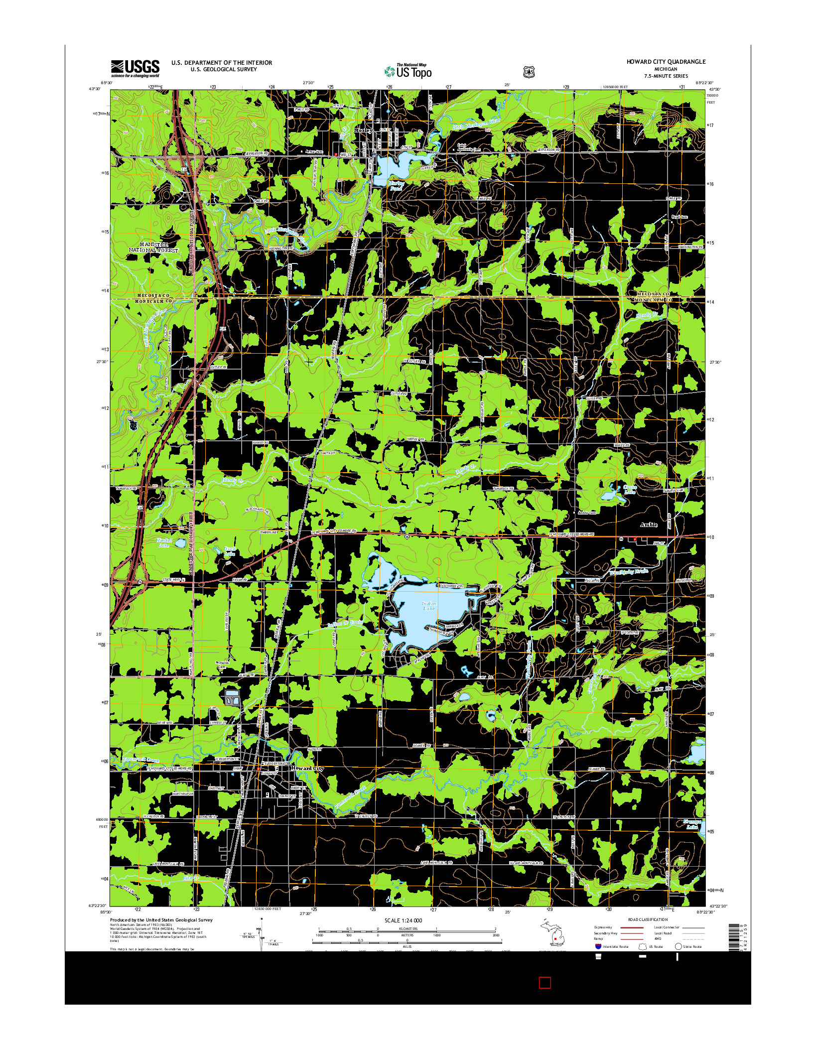 USGS US TOPO 7.5-MINUTE MAP FOR HOWARD CITY, MI 2014