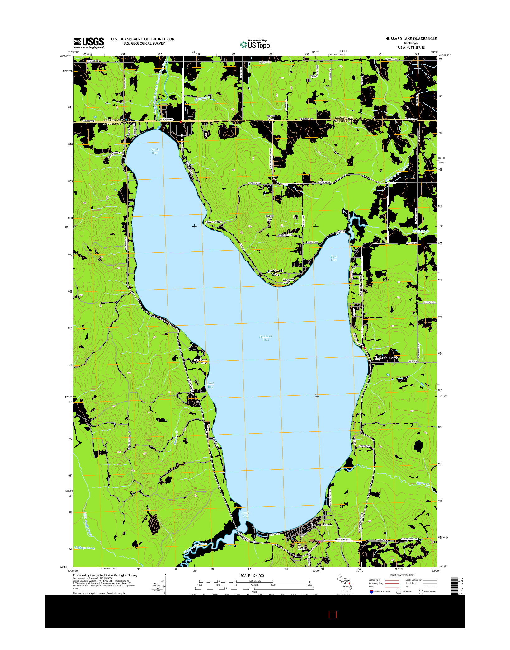 USGS US TOPO 7.5-MINUTE MAP FOR HUBBARD LAKE, MI 2014