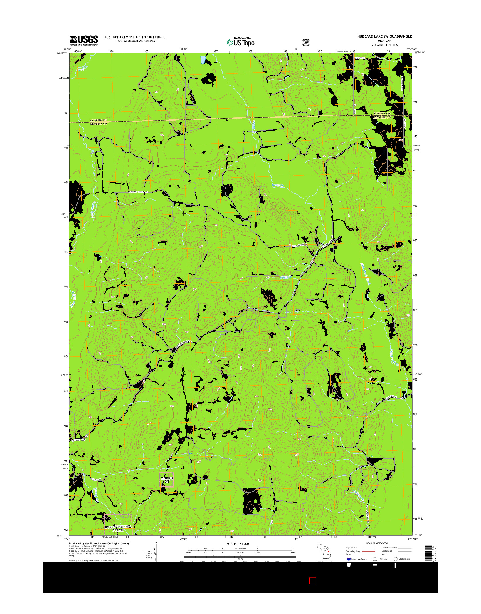 USGS US TOPO 7.5-MINUTE MAP FOR HUBBARD LAKE SW, MI 2014