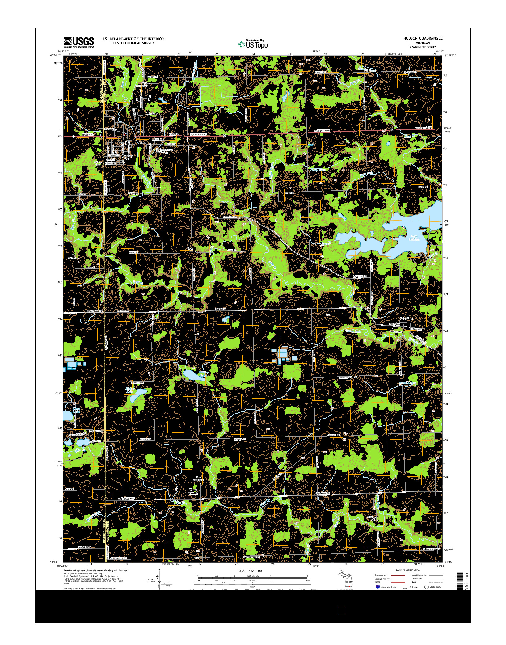 USGS US TOPO 7.5-MINUTE MAP FOR HUDSON, MI 2014