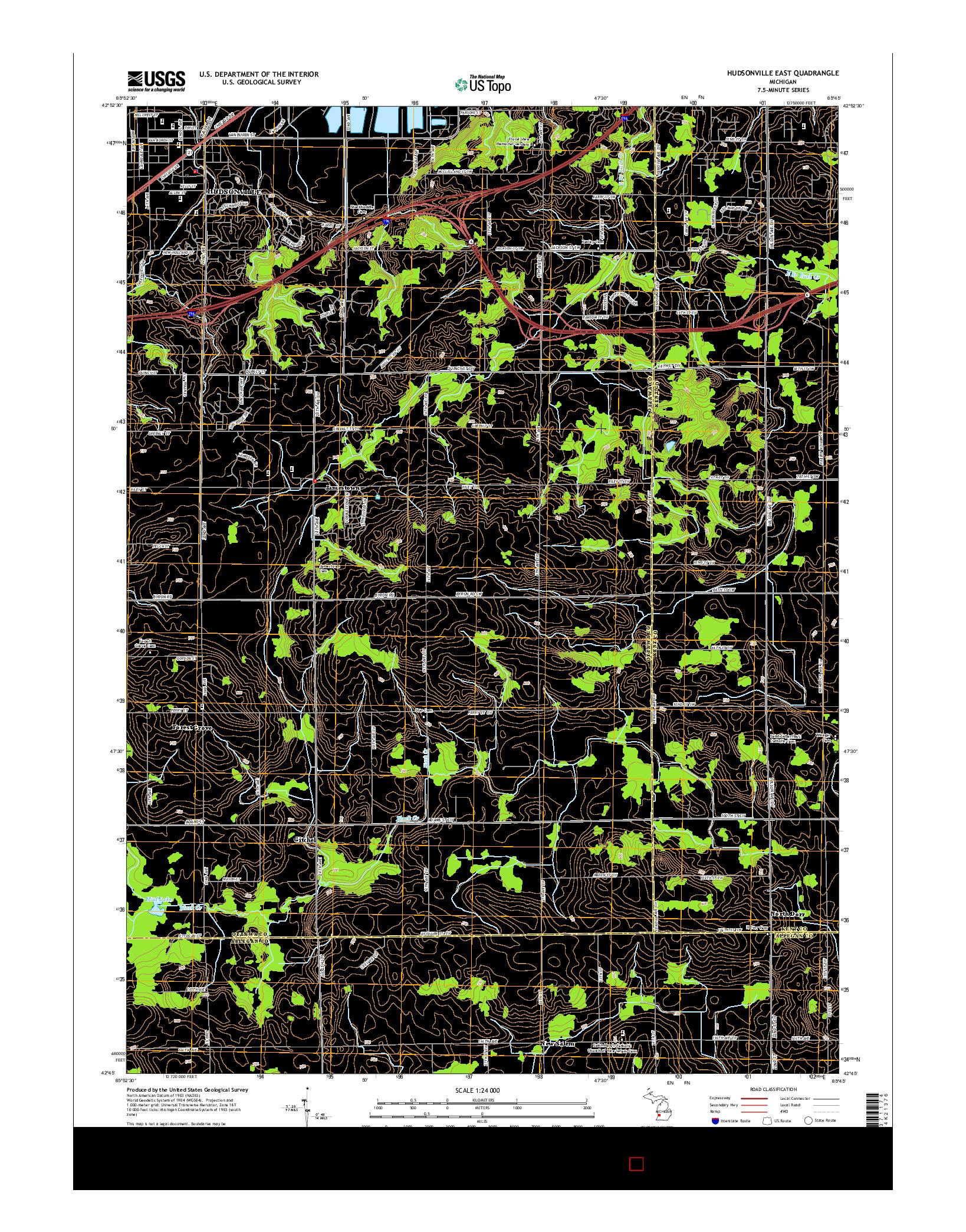 USGS US TOPO 7.5-MINUTE MAP FOR HUDSONVILLE EAST, MI 2014