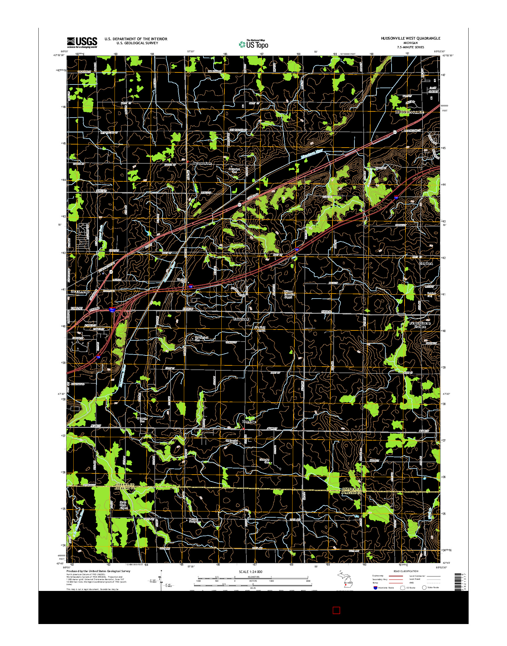 USGS US TOPO 7.5-MINUTE MAP FOR HUDSONVILLE WEST, MI 2014