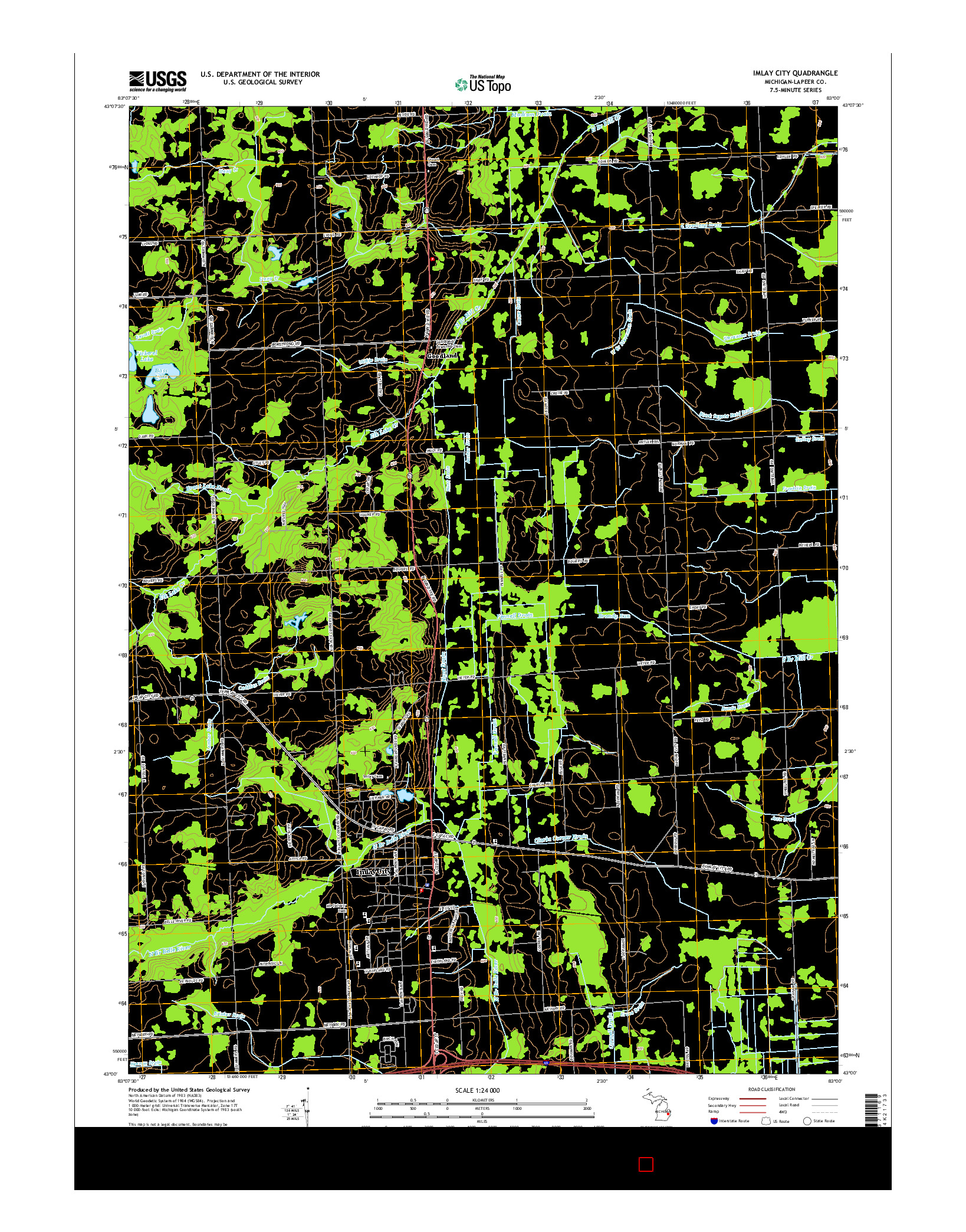 USGS US TOPO 7.5-MINUTE MAP FOR IMLAY CITY, MI 2014