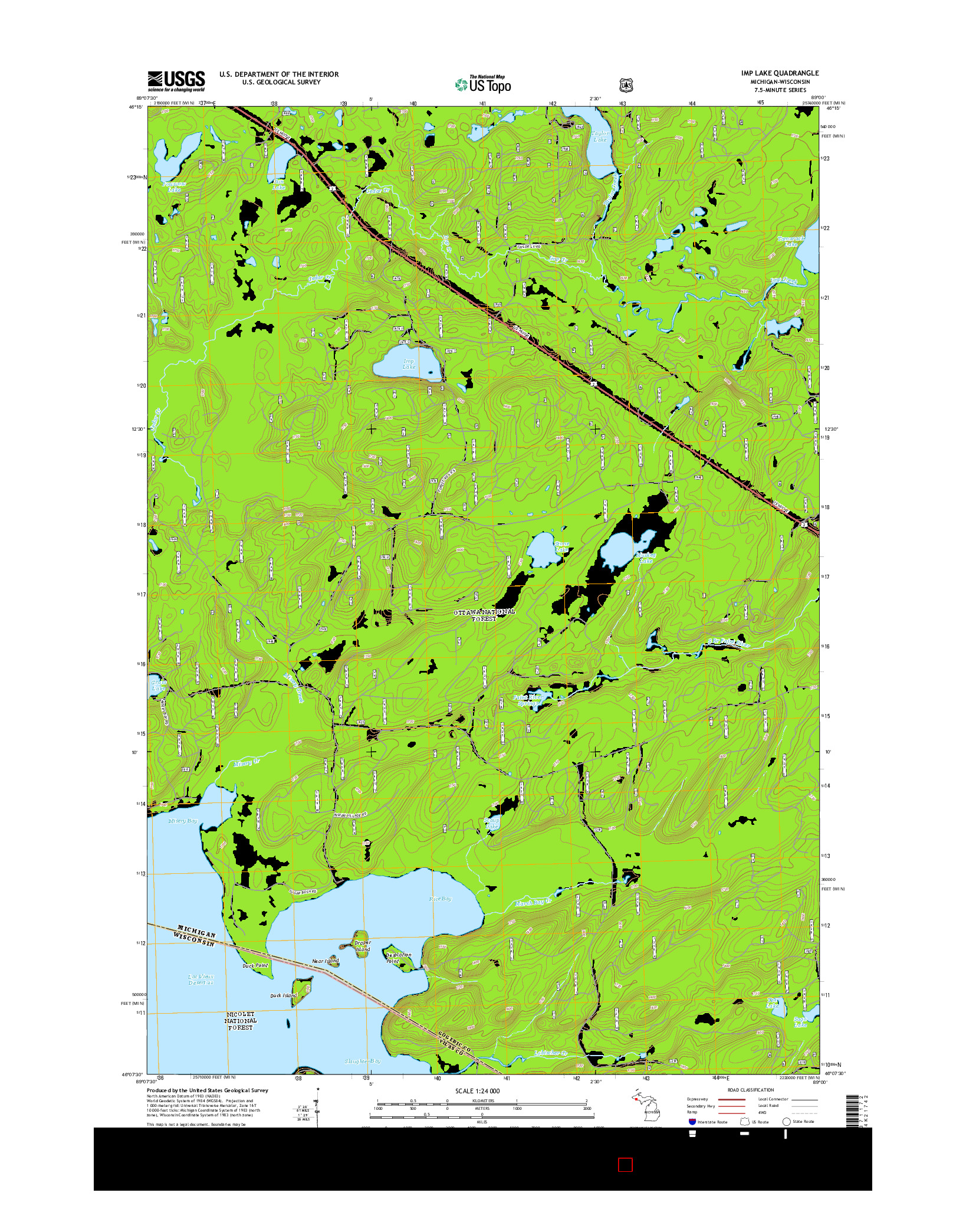 USGS US TOPO 7.5-MINUTE MAP FOR IMP LAKE, MI-WI 2014
