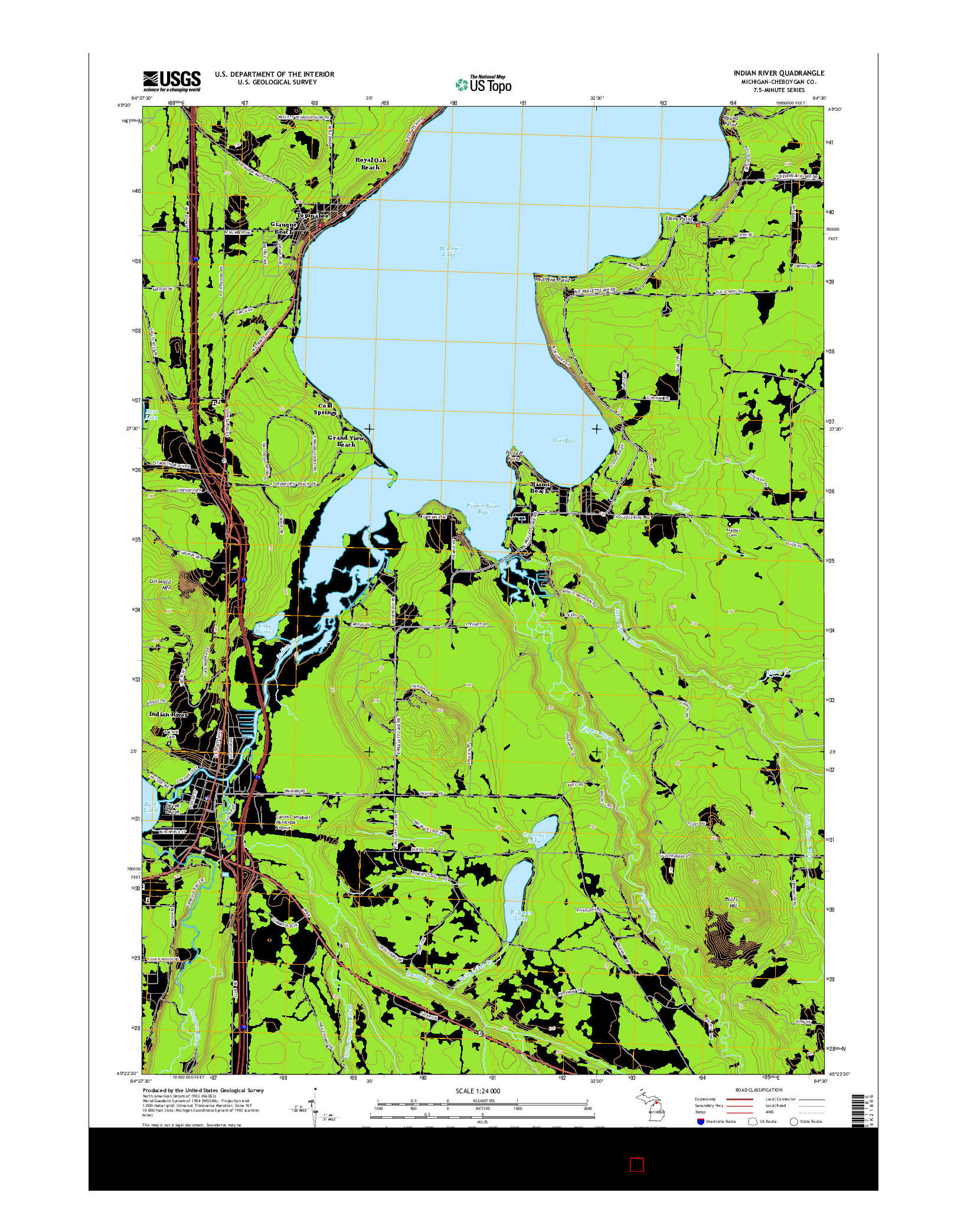 USGS US TOPO 7.5-MINUTE MAP FOR INDIAN RIVER, MI 2014