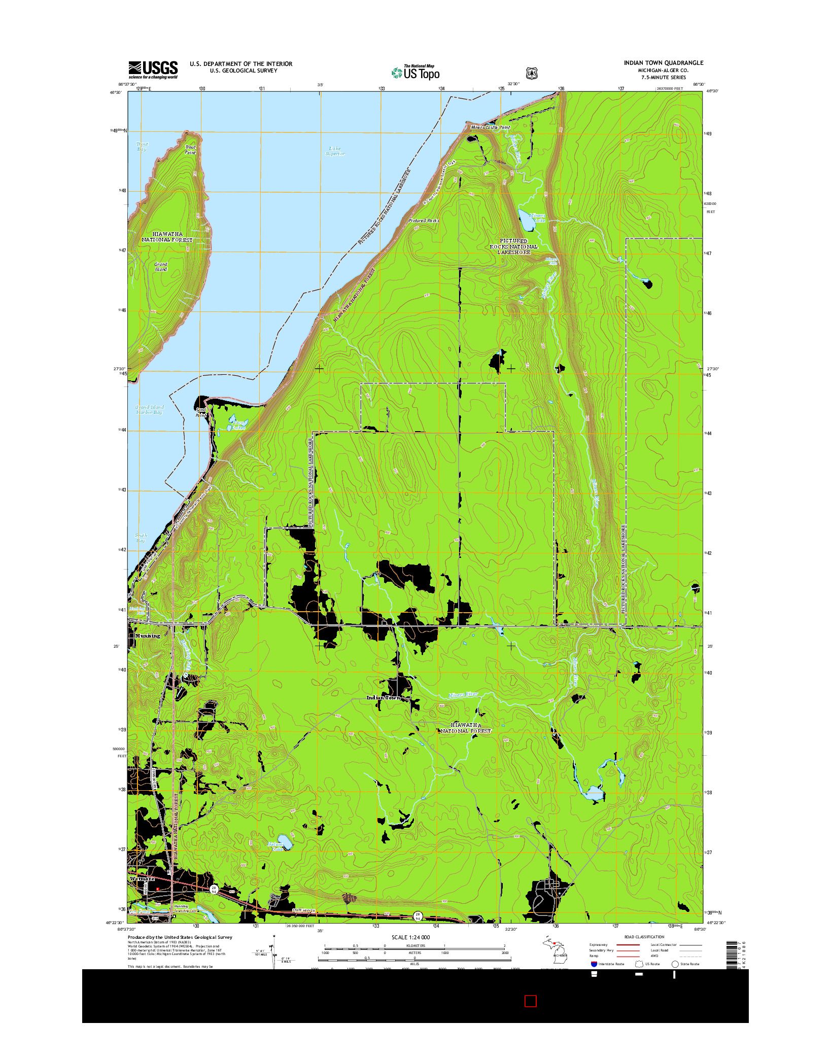 USGS US TOPO 7.5-MINUTE MAP FOR INDIAN TOWN, MI 2014