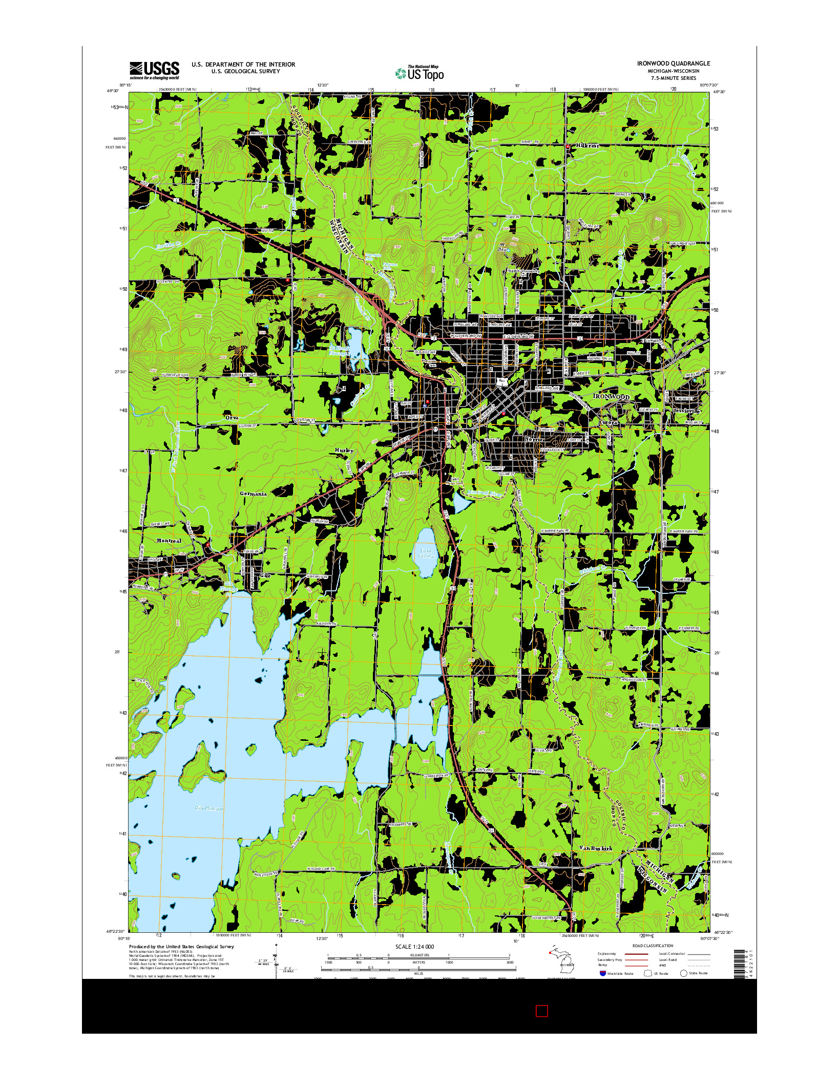 USGS US TOPO 7.5-MINUTE MAP FOR IRONWOOD, MI-WI 2014