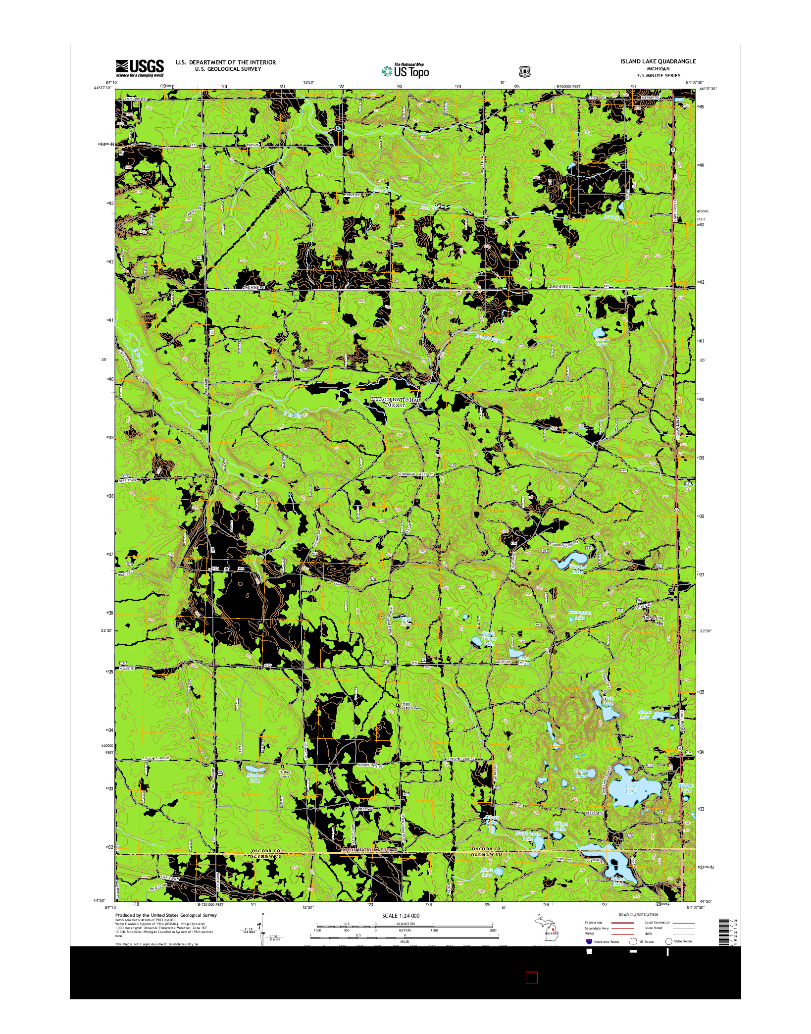 USGS US TOPO 7.5-MINUTE MAP FOR ISLAND LAKE, MI 2014