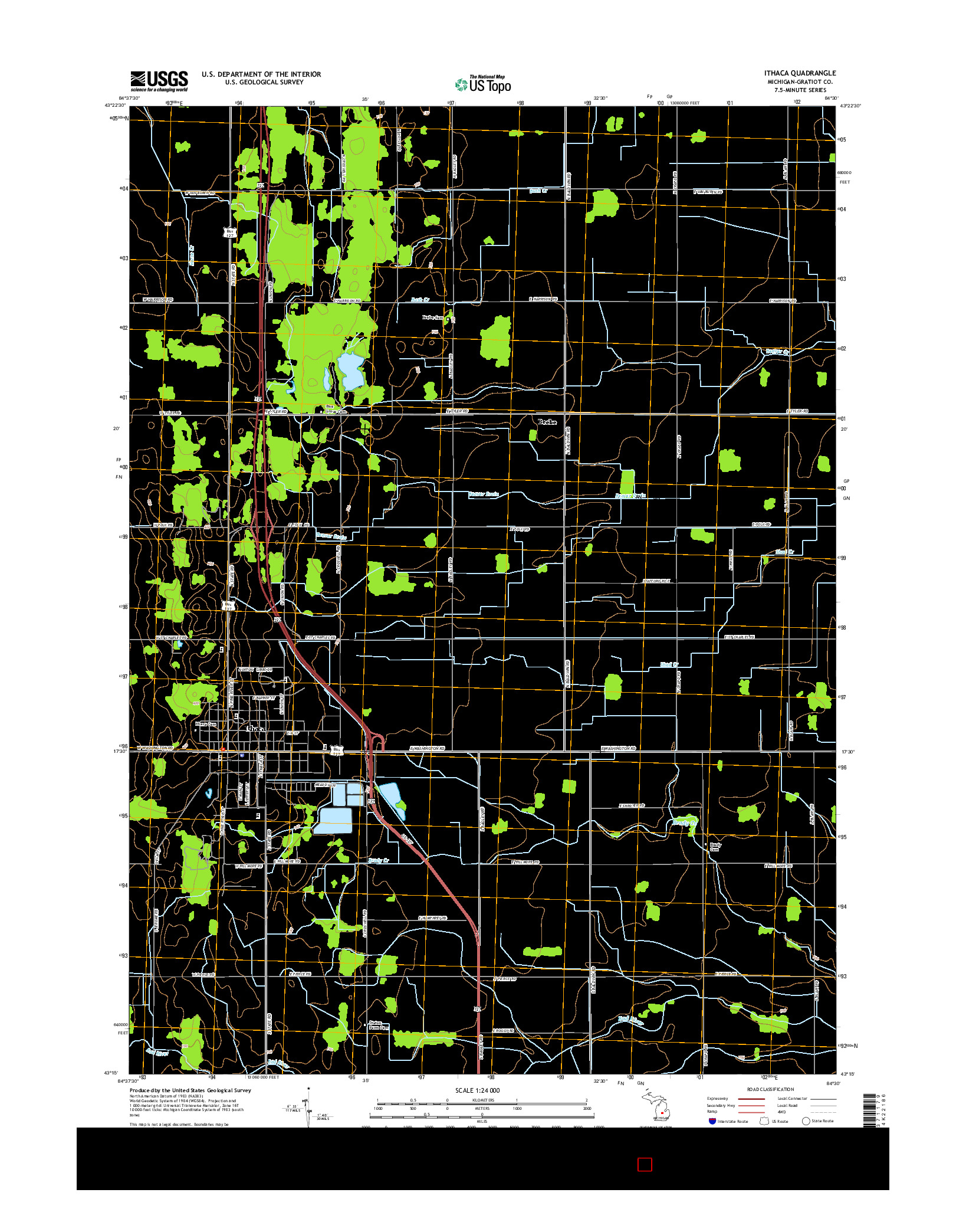 USGS US TOPO 7.5-MINUTE MAP FOR ITHACA, MI 2014