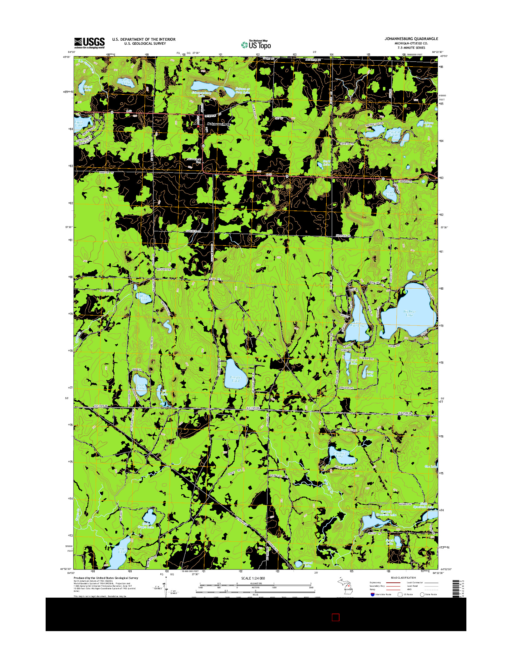 USGS US TOPO 7.5-MINUTE MAP FOR JOHANNESBURG, MI 2014