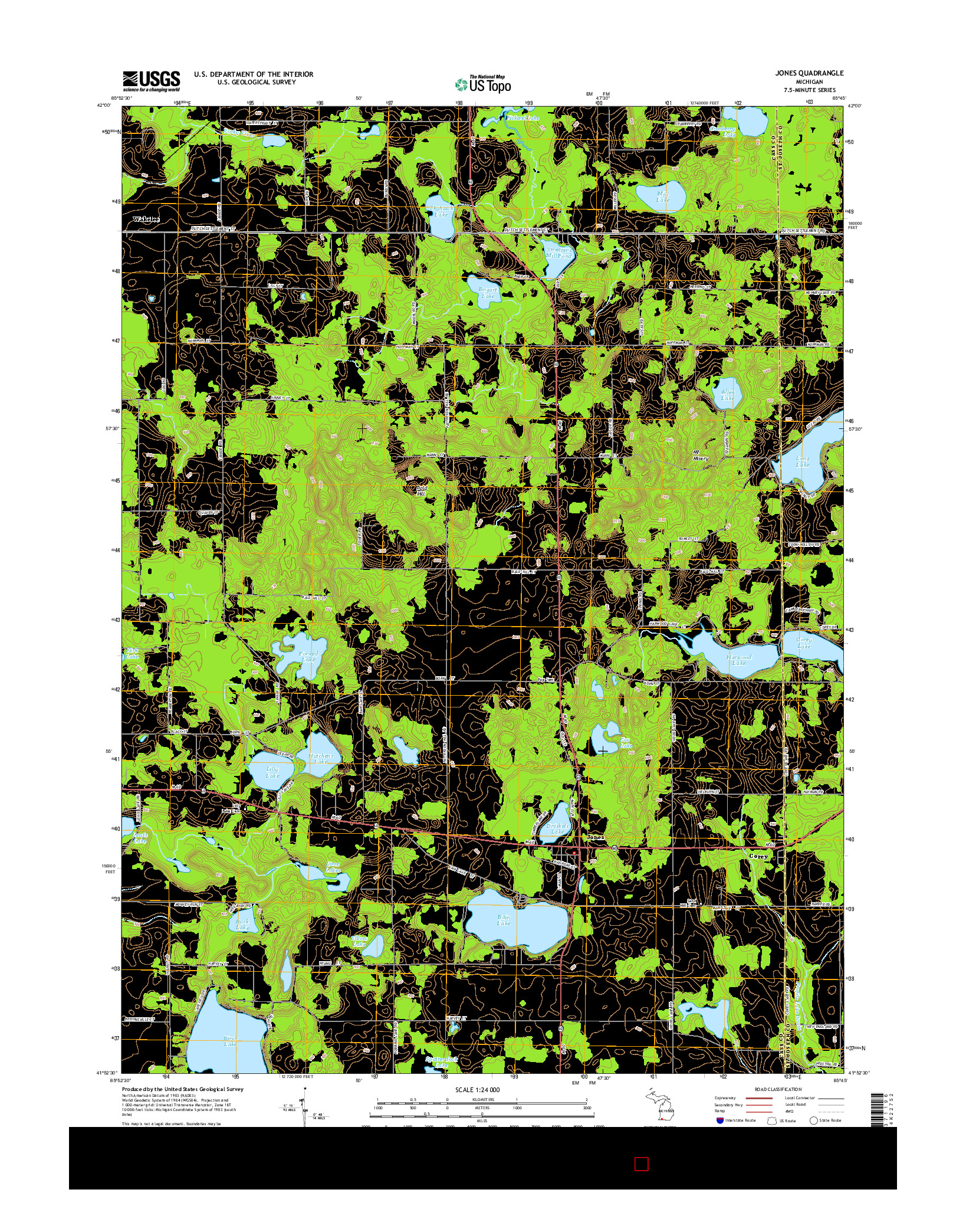 USGS US TOPO 7.5-MINUTE MAP FOR JONES, MI 2014