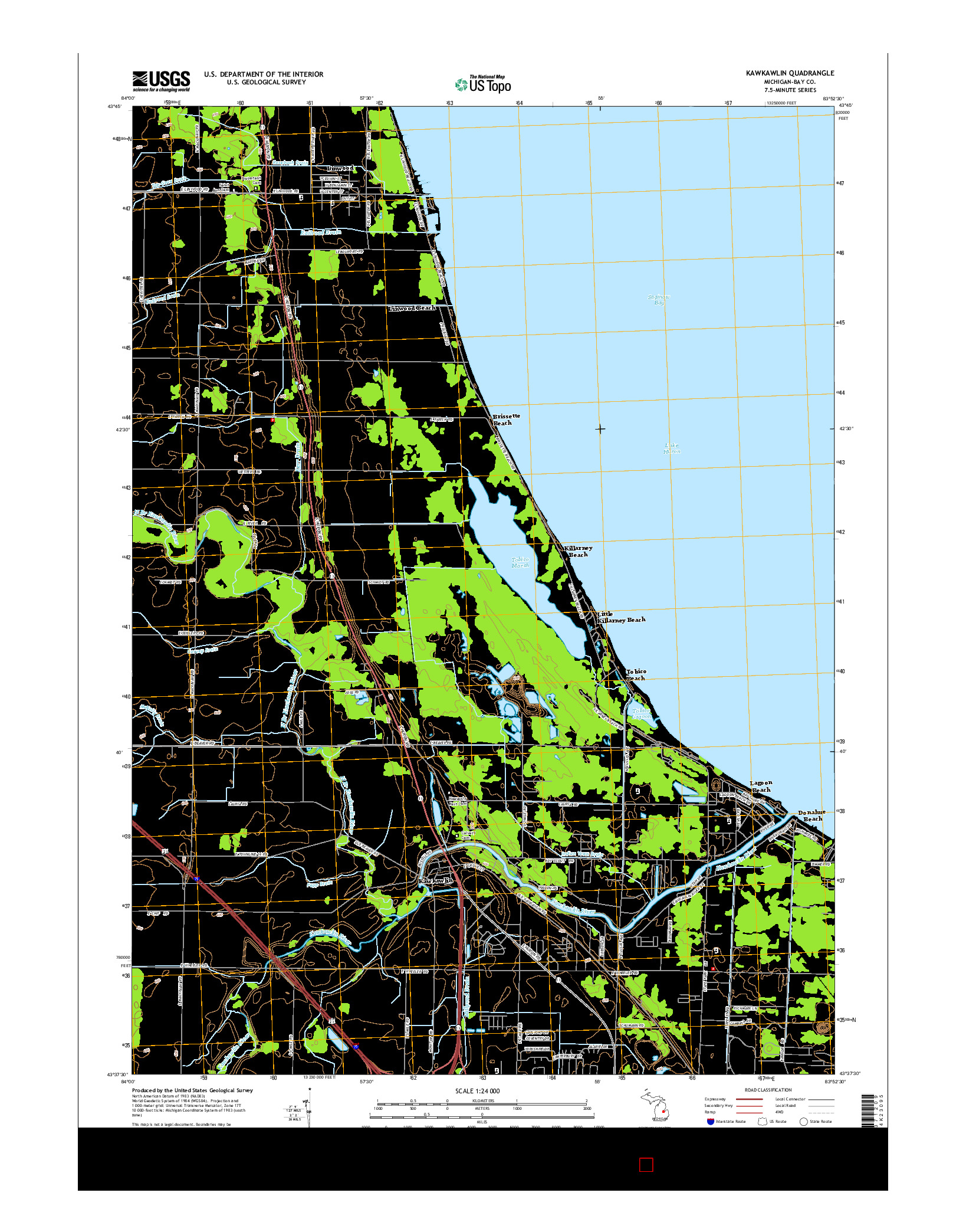 USGS US TOPO 7.5-MINUTE MAP FOR KAWKAWLIN, MI 2014