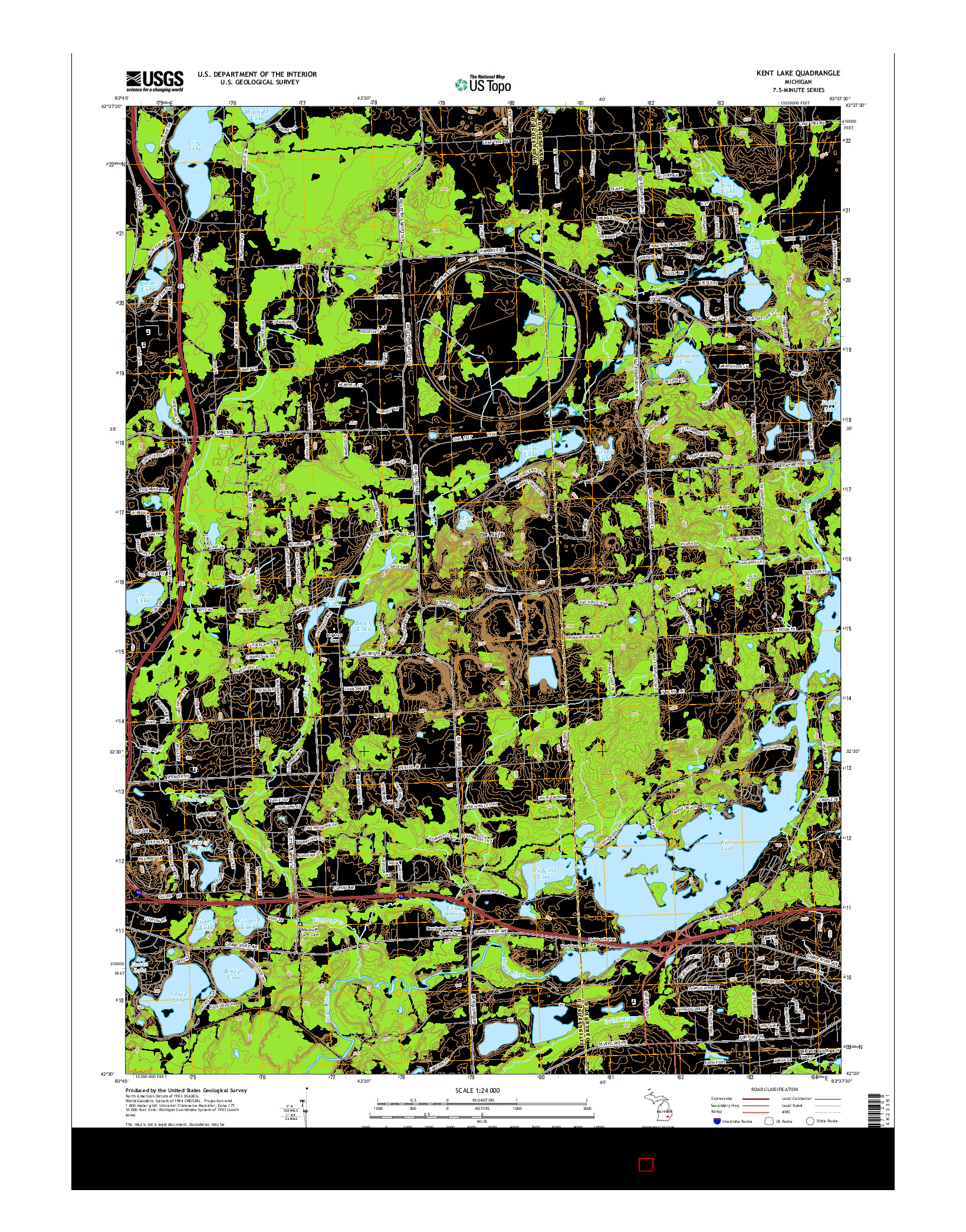 USGS US TOPO 7.5-MINUTE MAP FOR KENT LAKE, MI 2014