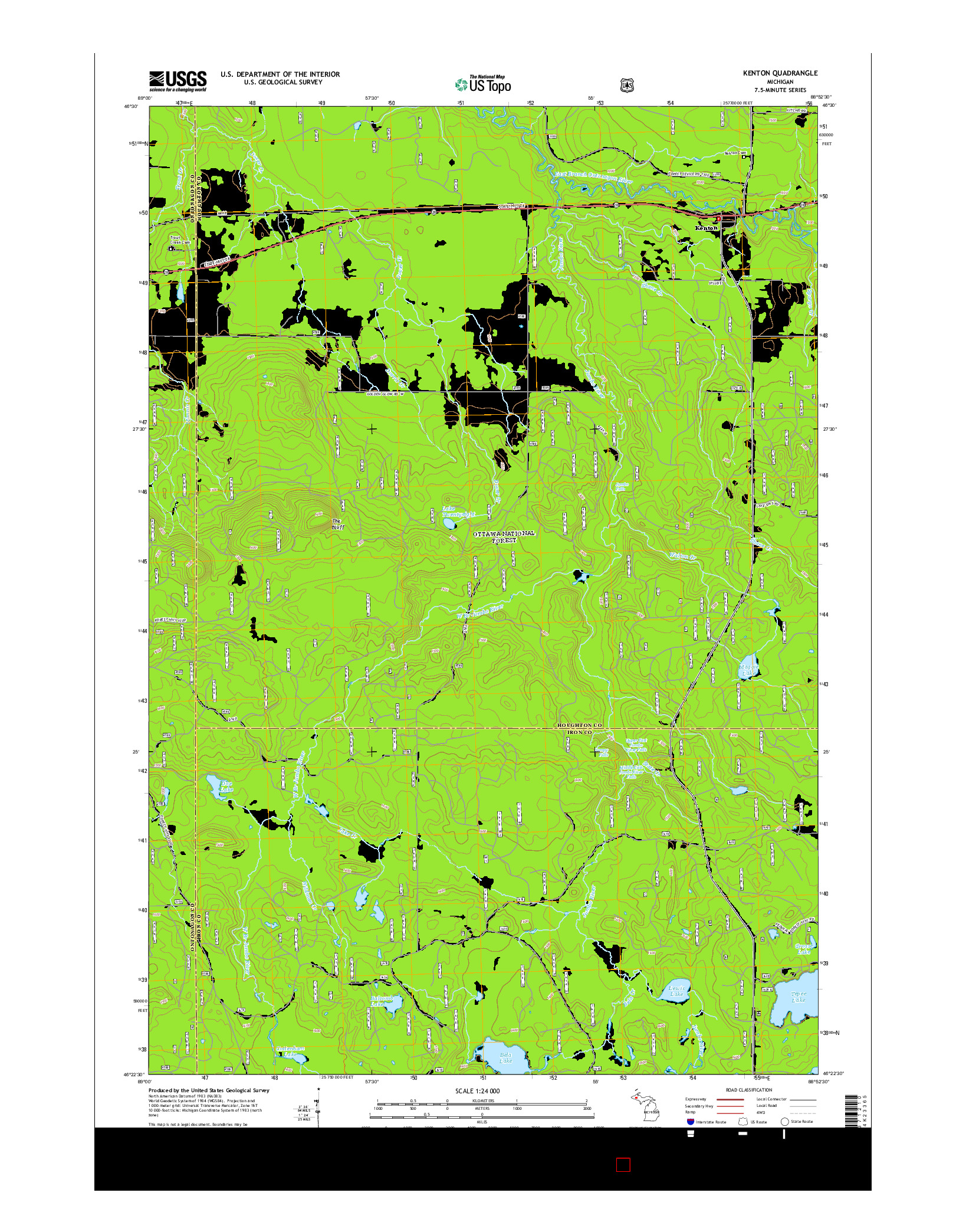 USGS US TOPO 7.5-MINUTE MAP FOR KENTON, MI 2014