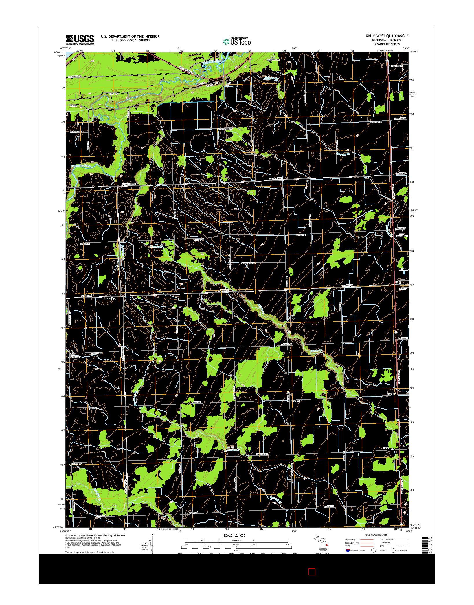 USGS US TOPO 7.5-MINUTE MAP FOR KINDE WEST, MI 2014