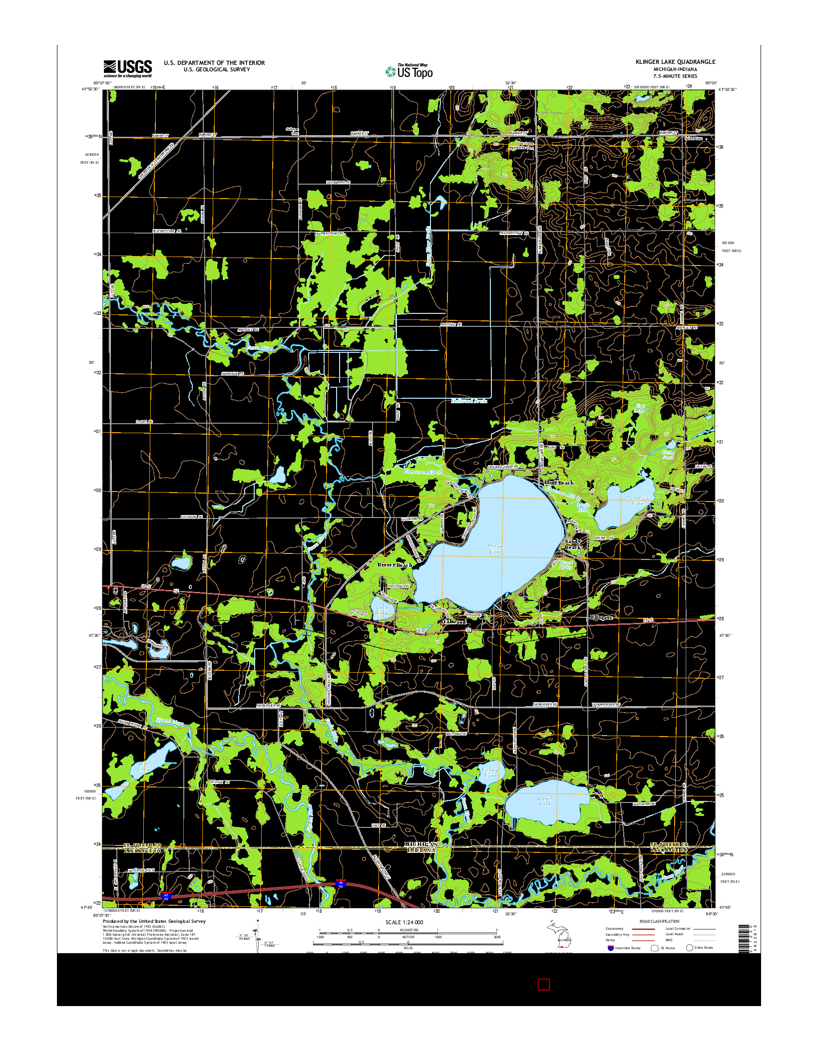 USGS US TOPO 7.5-MINUTE MAP FOR KLINGER LAKE, MI-IN 2014