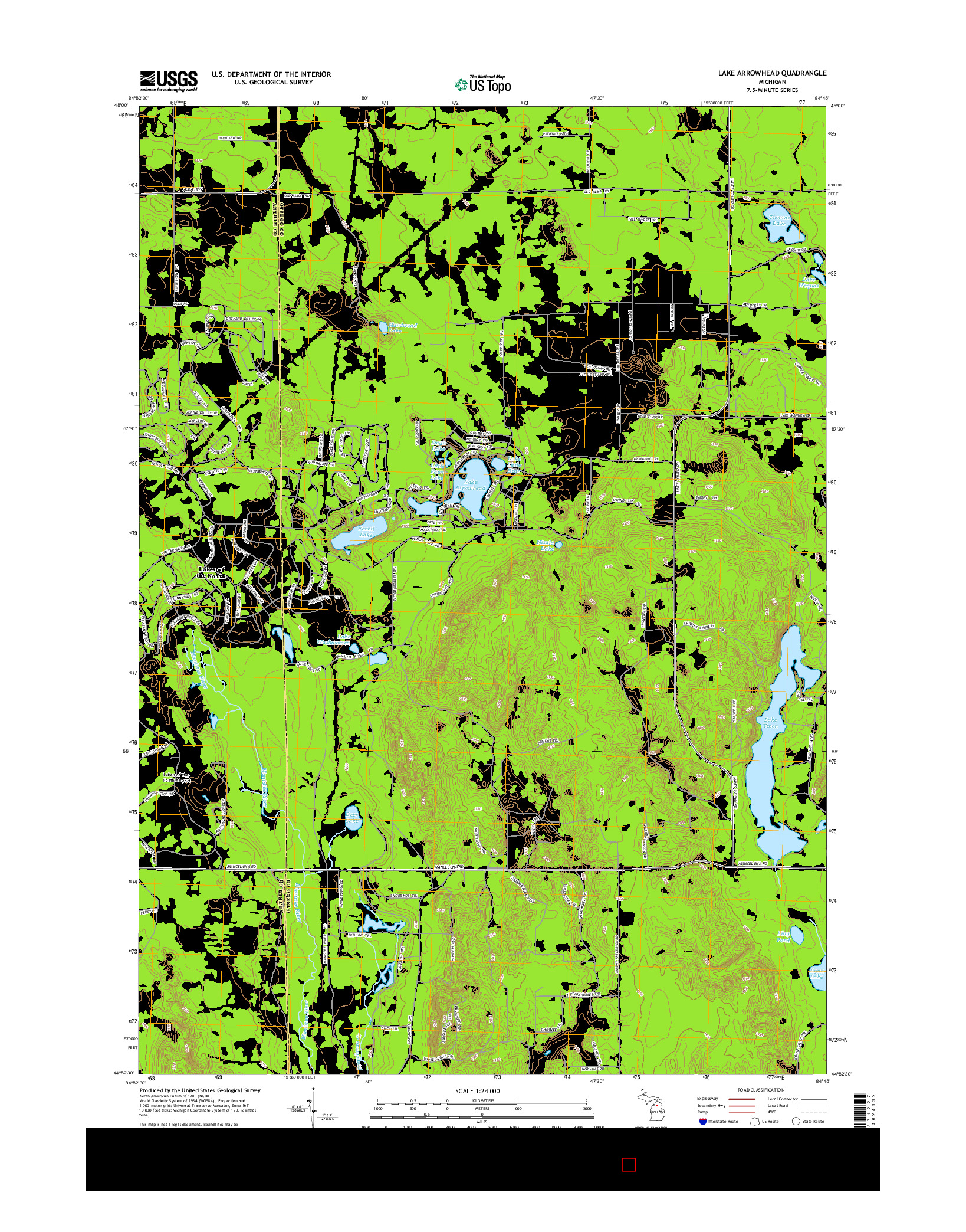 USGS US TOPO 7.5-MINUTE MAP FOR LAKE ARROWHEAD, MI 2014