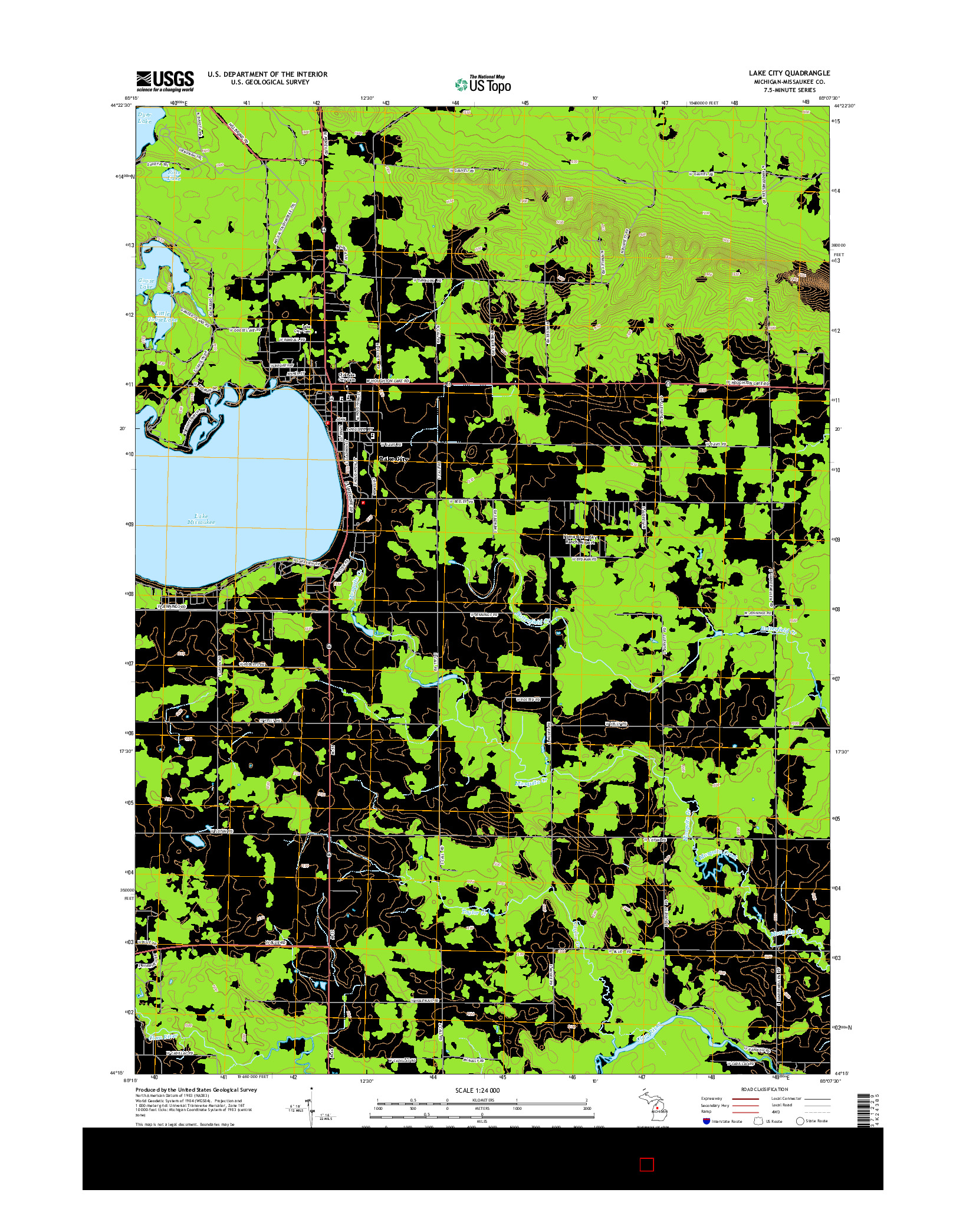 USGS US TOPO 7.5-MINUTE MAP FOR LAKE CITY, MI 2014