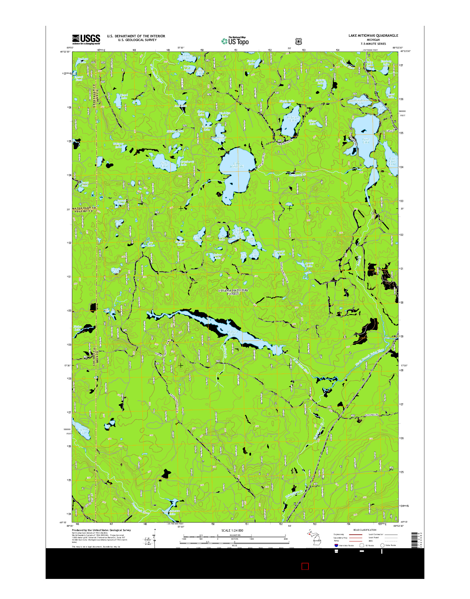 USGS US TOPO 7.5-MINUTE MAP FOR LAKE MITIGWAKI, MI 2014