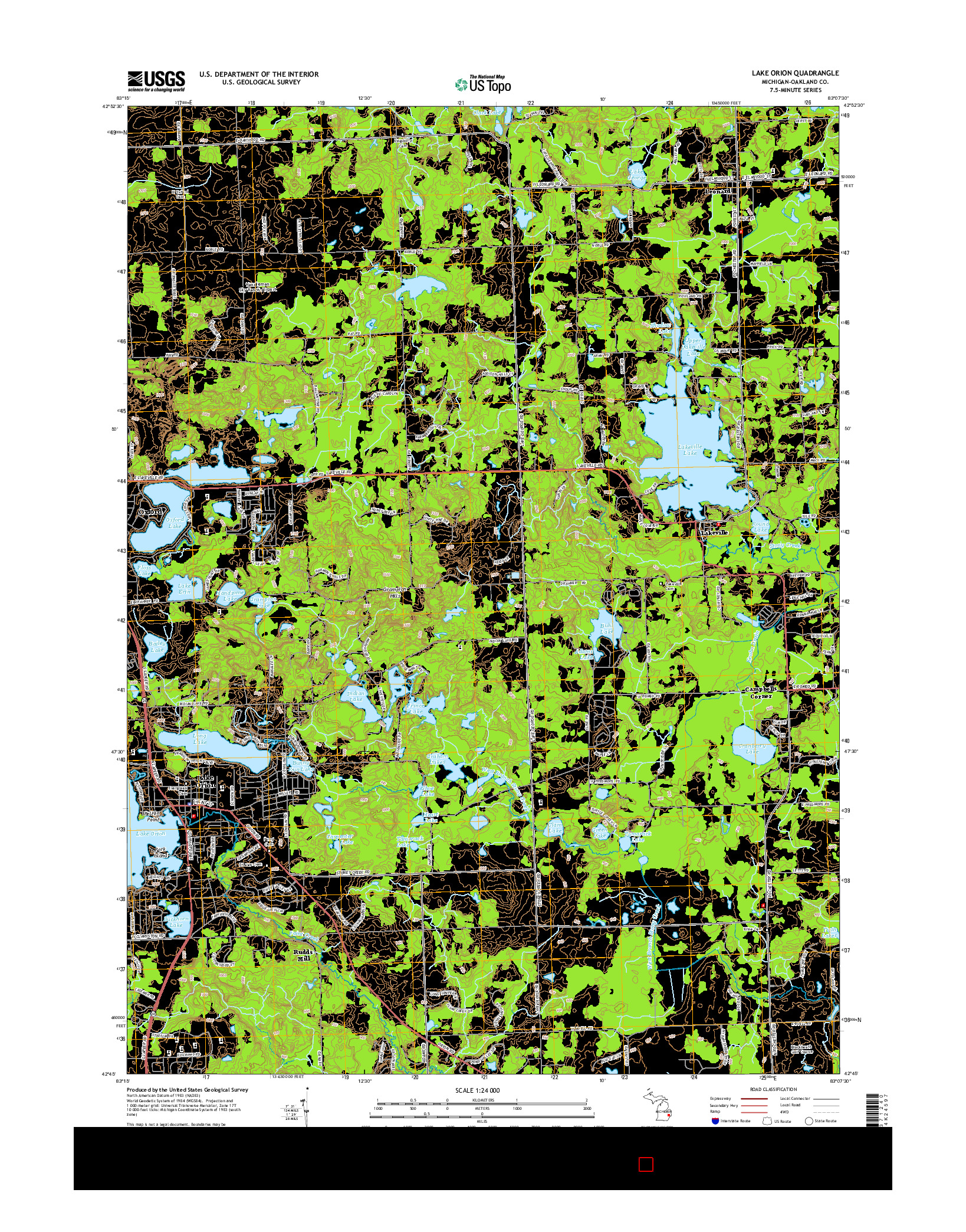 USGS US TOPO 7.5-MINUTE MAP FOR LAKE ORION, MI 2014