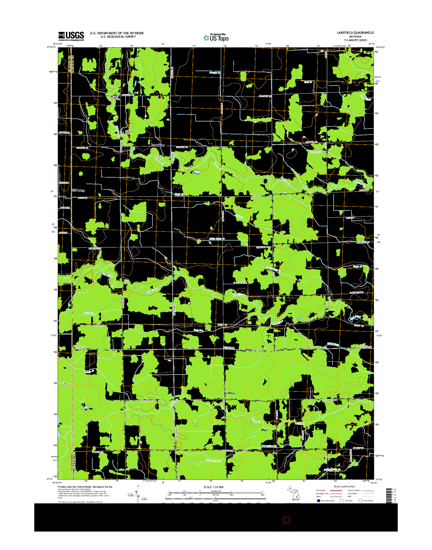 USGS US TOPO 7.5-MINUTE MAP FOR LAKEFIELD, MI 2014