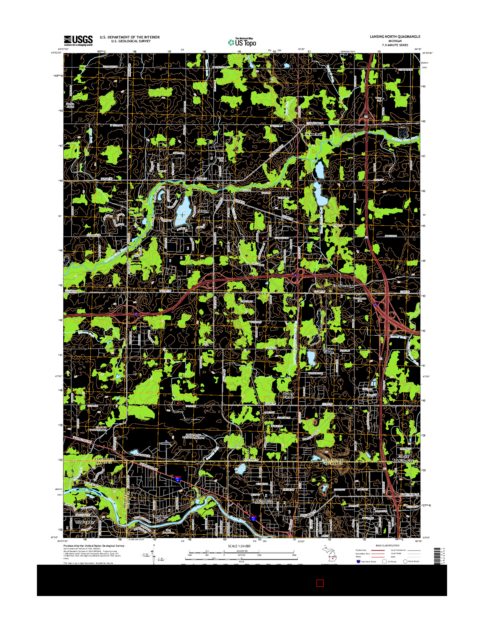USGS US TOPO 7.5-MINUTE MAP FOR LANSING NORTH, MI 2014