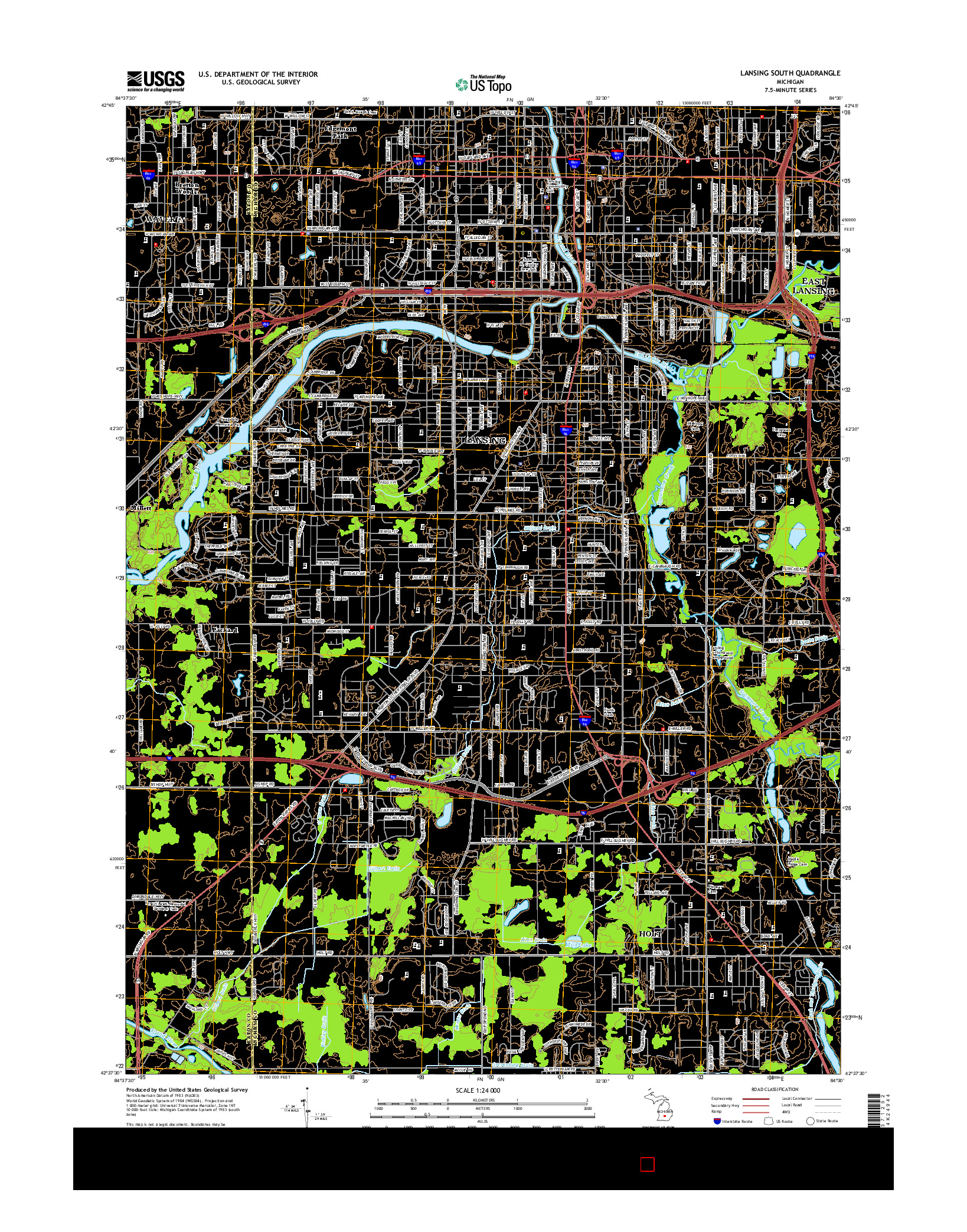 USGS US TOPO 7.5-MINUTE MAP FOR LANSING SOUTH, MI 2014