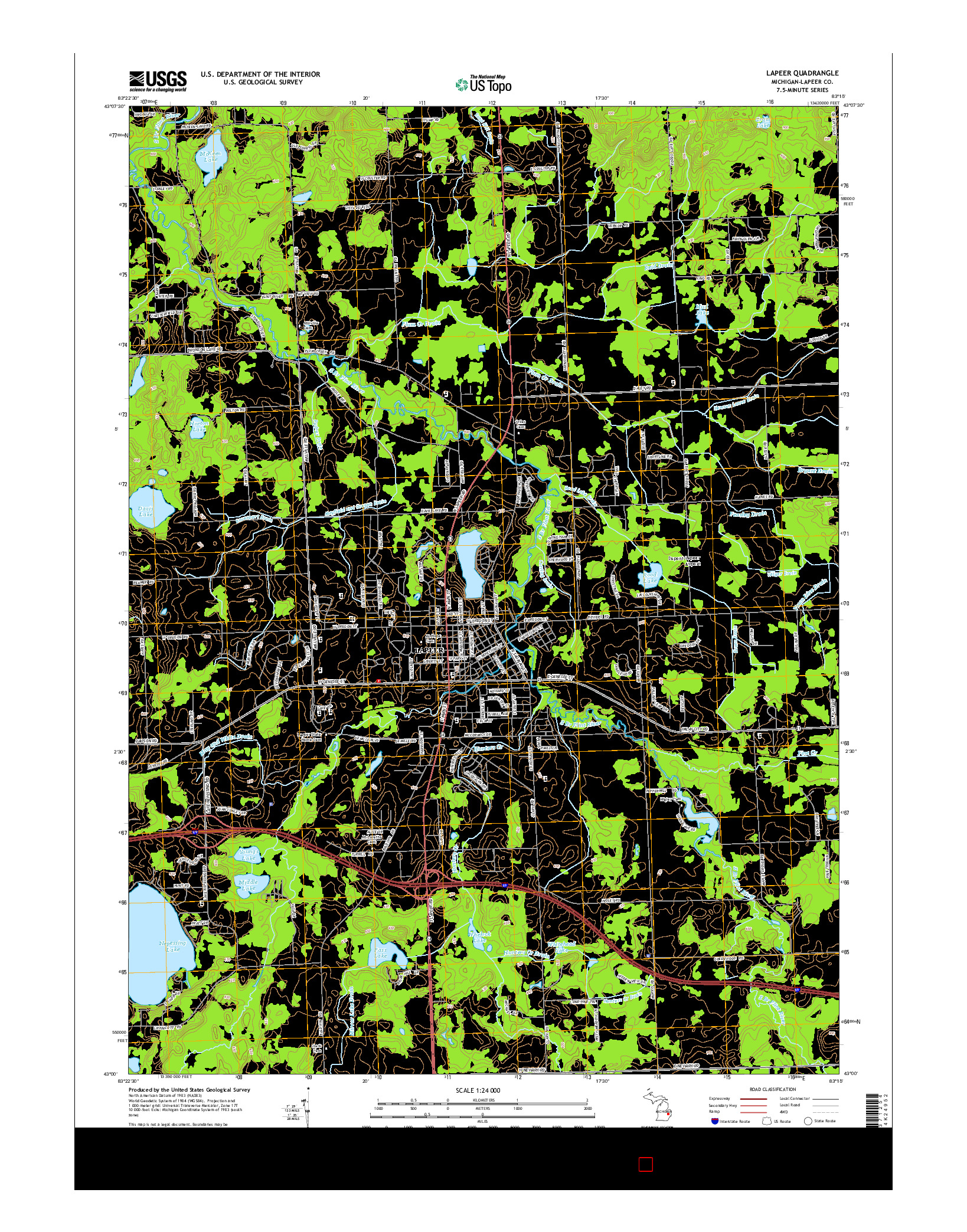 USGS US TOPO 7.5-MINUTE MAP FOR LAPEER, MI 2014