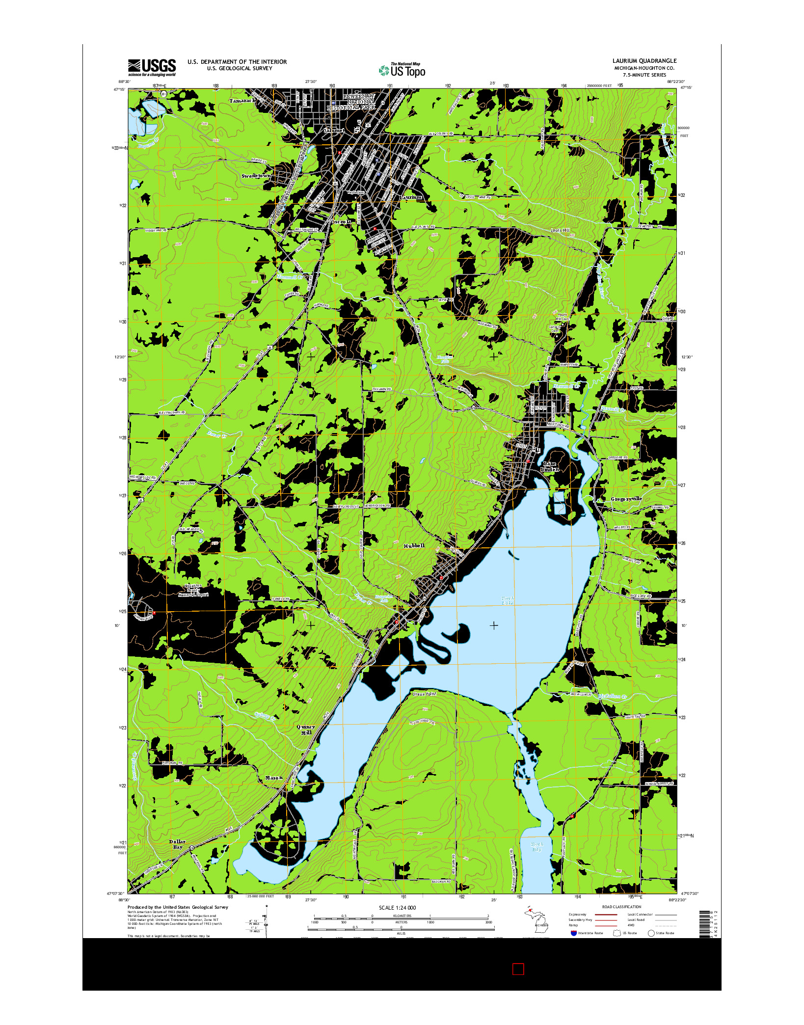 USGS US TOPO 7.5-MINUTE MAP FOR LAURIUM, MI 2014