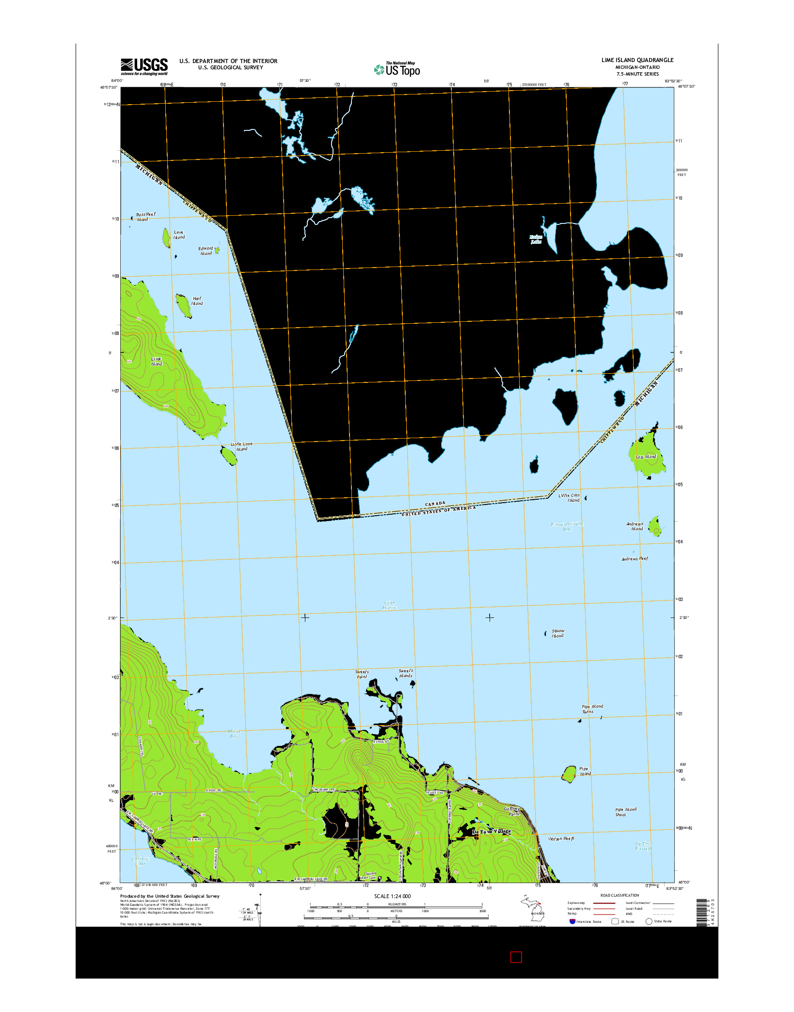 USGS US TOPO 7.5-MINUTE MAP FOR LIME ISLAND, MI-ON 2014