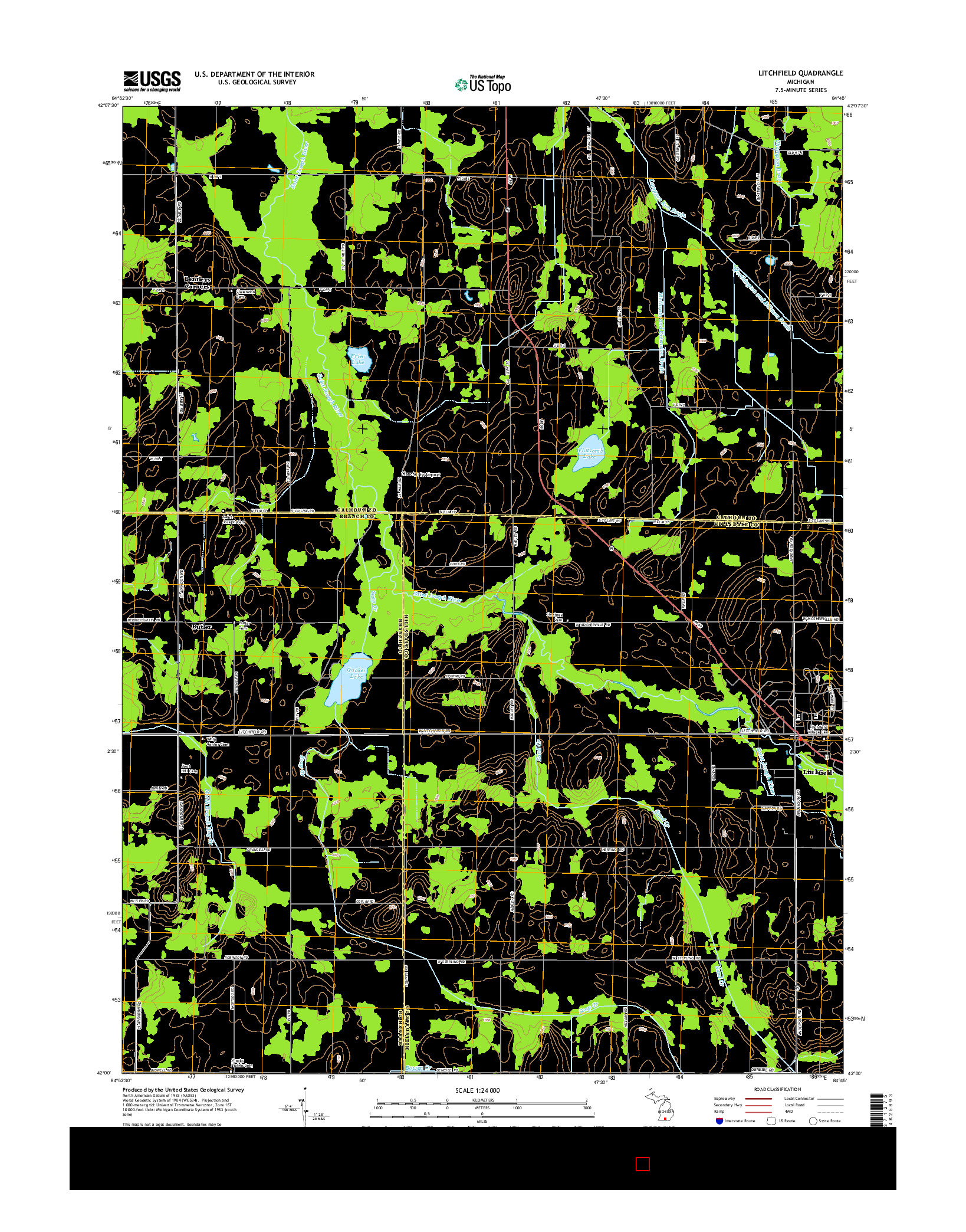 USGS US TOPO 7.5-MINUTE MAP FOR LITCHFIELD, MI 2014