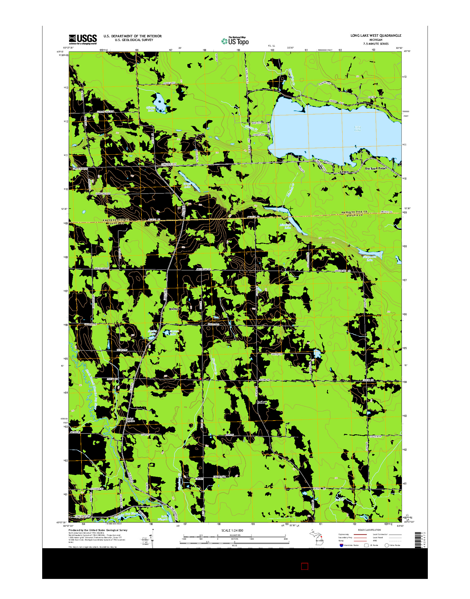 USGS US TOPO 7.5-MINUTE MAP FOR LONG LAKE WEST, MI 2014