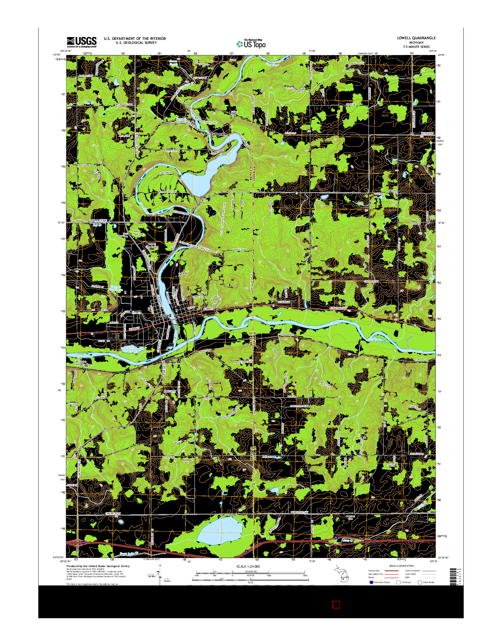 USGS US TOPO 7.5-MINUTE MAP FOR LOWELL, MI 2014
