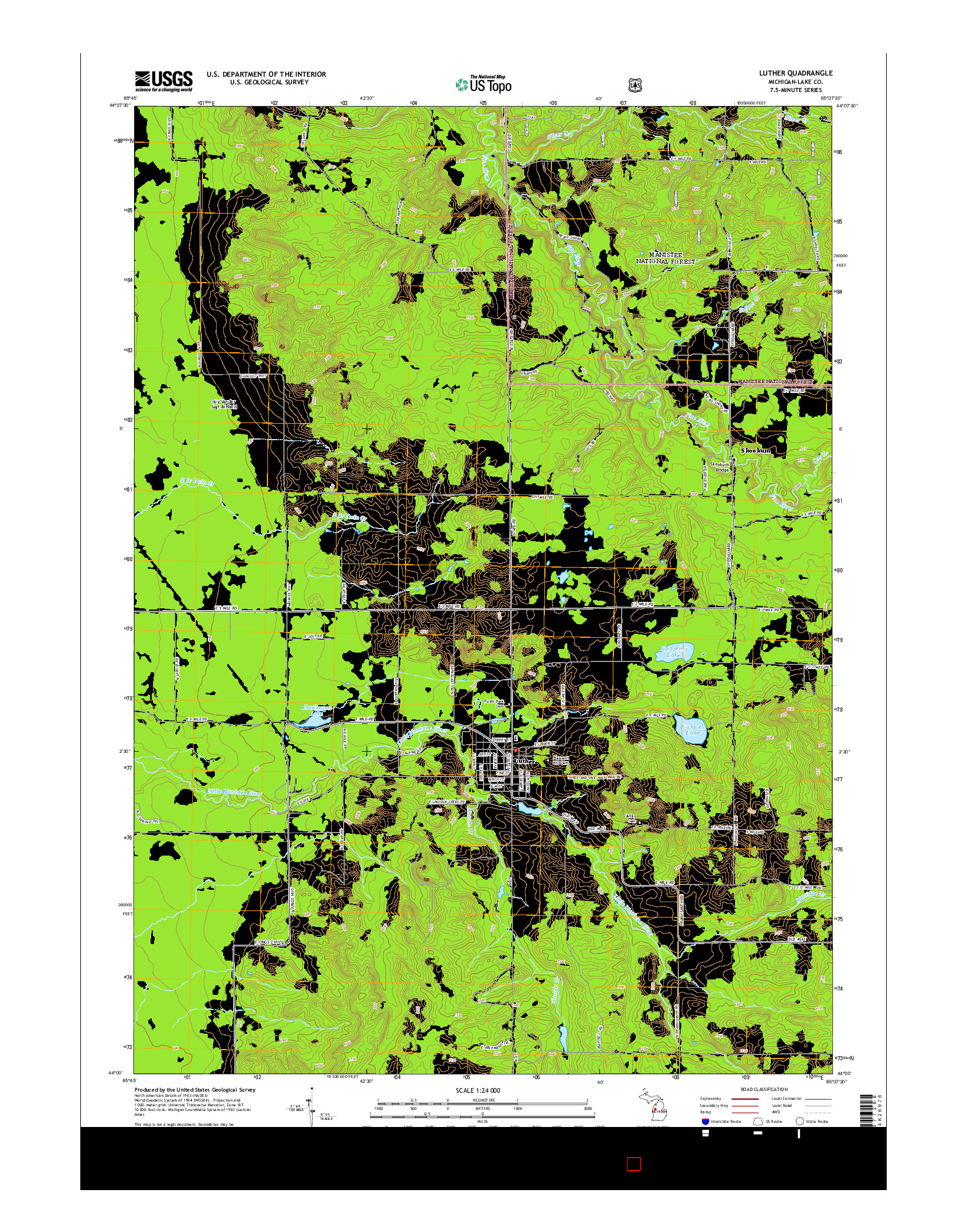 USGS US TOPO 7.5-MINUTE MAP FOR LUTHER, MI 2014