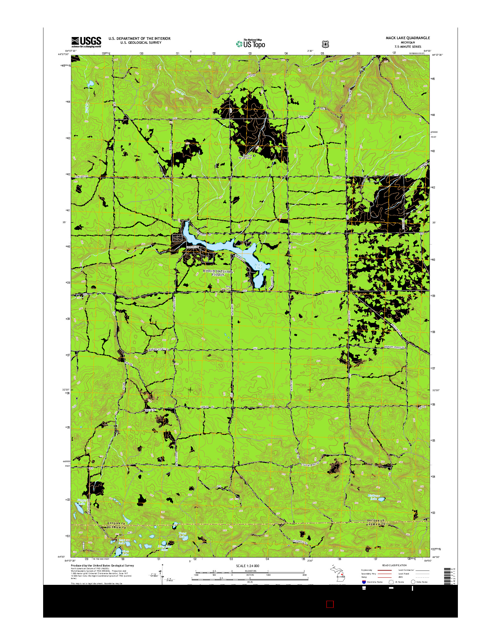USGS US TOPO 7.5-MINUTE MAP FOR MACK LAKE, MI 2014