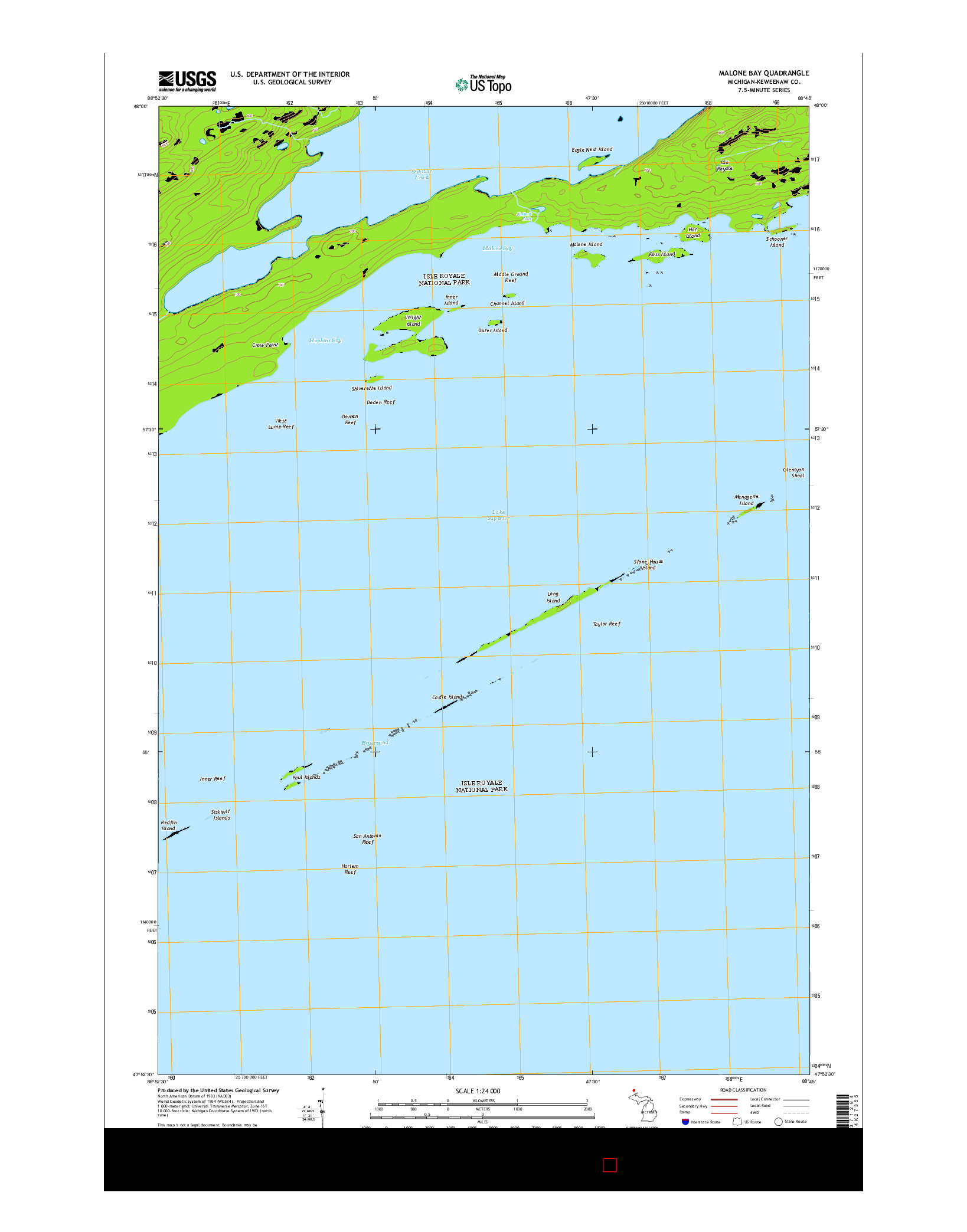 USGS US TOPO 7.5-MINUTE MAP FOR MALONE BAY, MI 2014