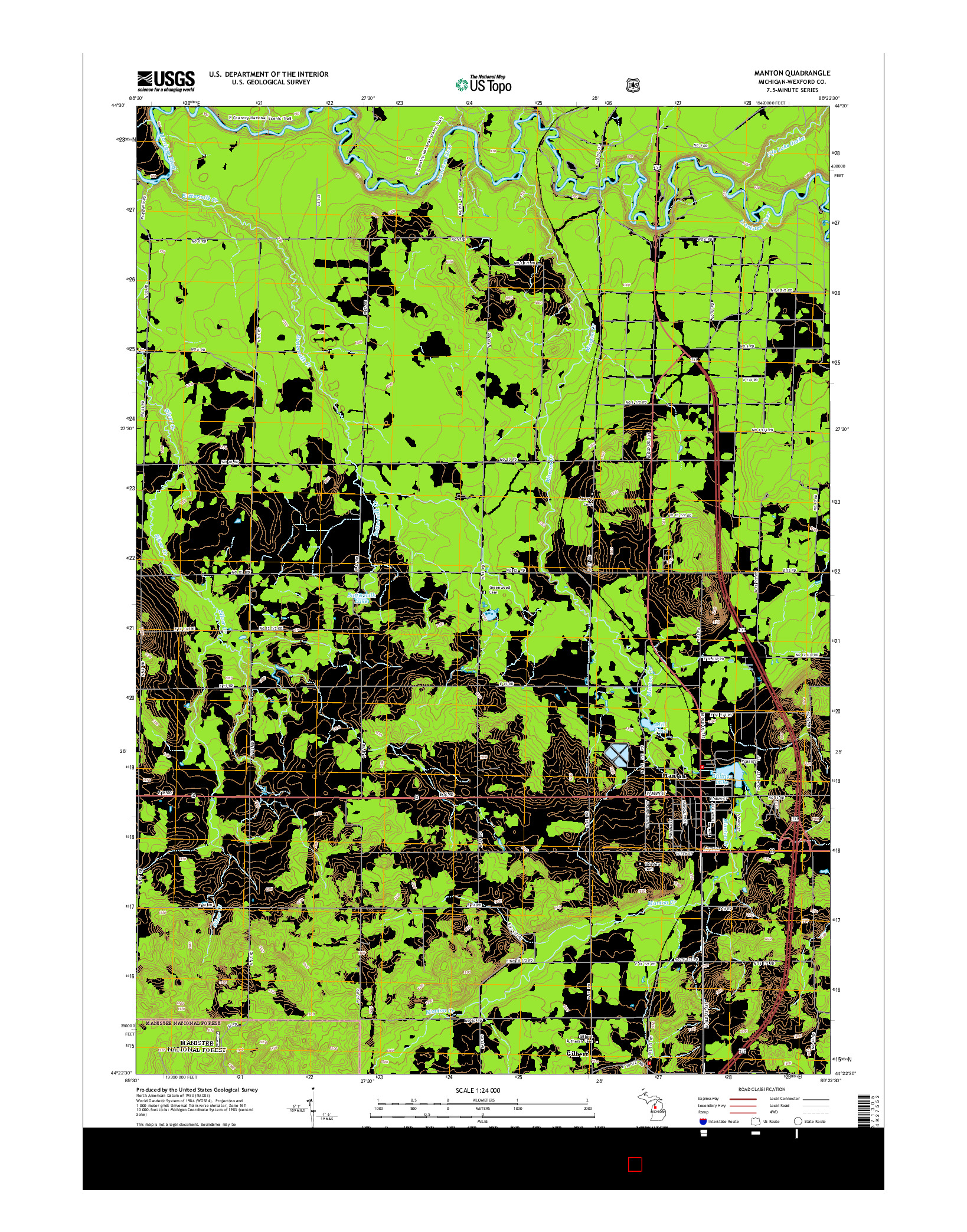 USGS US TOPO 7.5-MINUTE MAP FOR MANTON, MI 2014
