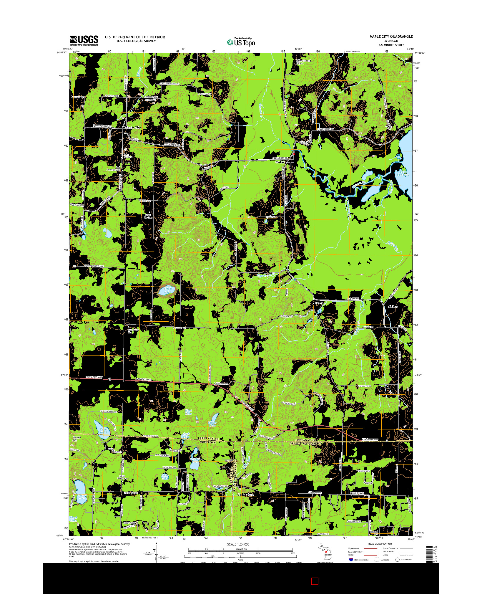 USGS US TOPO 7.5-MINUTE MAP FOR MAPLE CITY, MI 2014