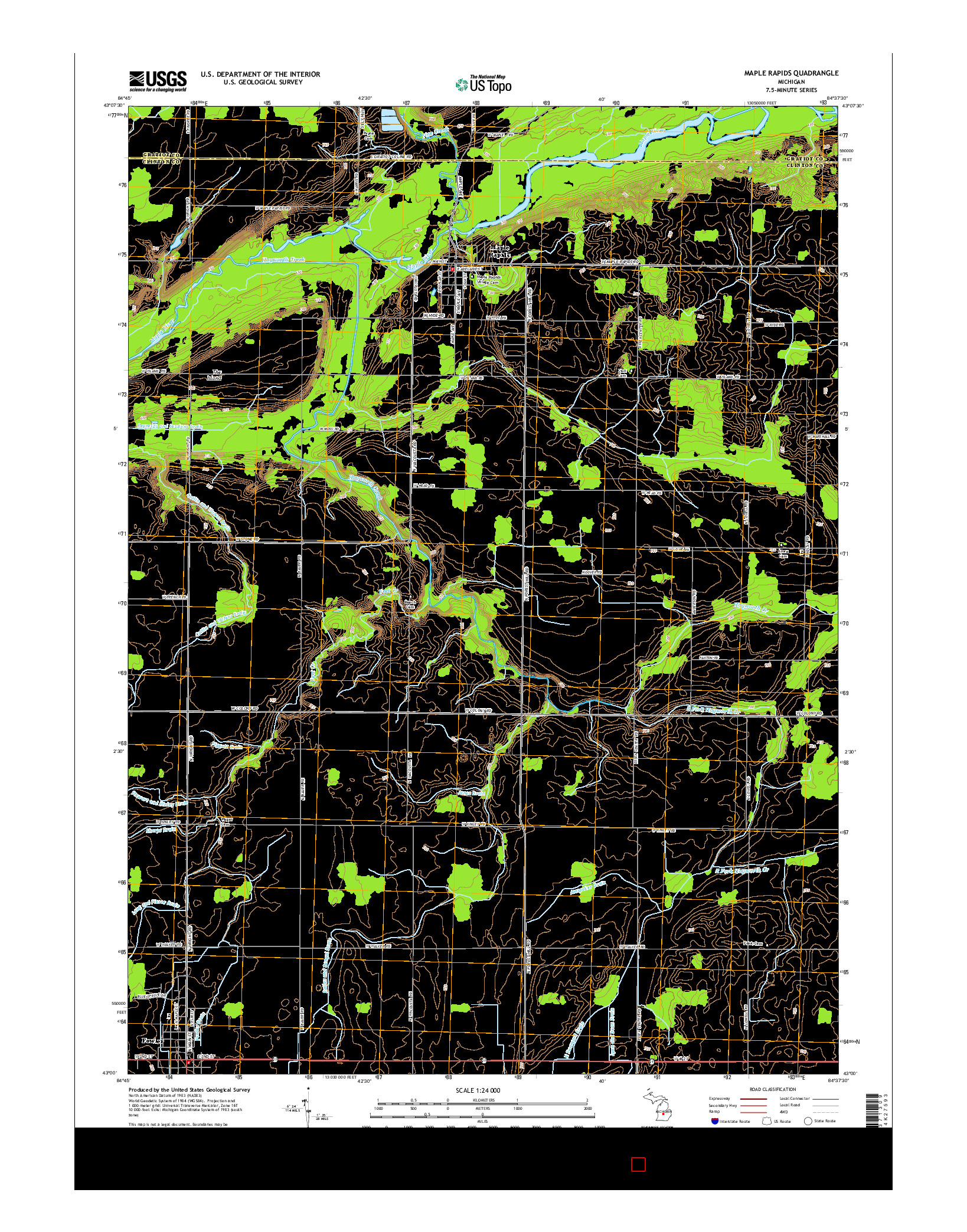 USGS US TOPO 7.5-MINUTE MAP FOR MAPLE RAPIDS, MI 2014