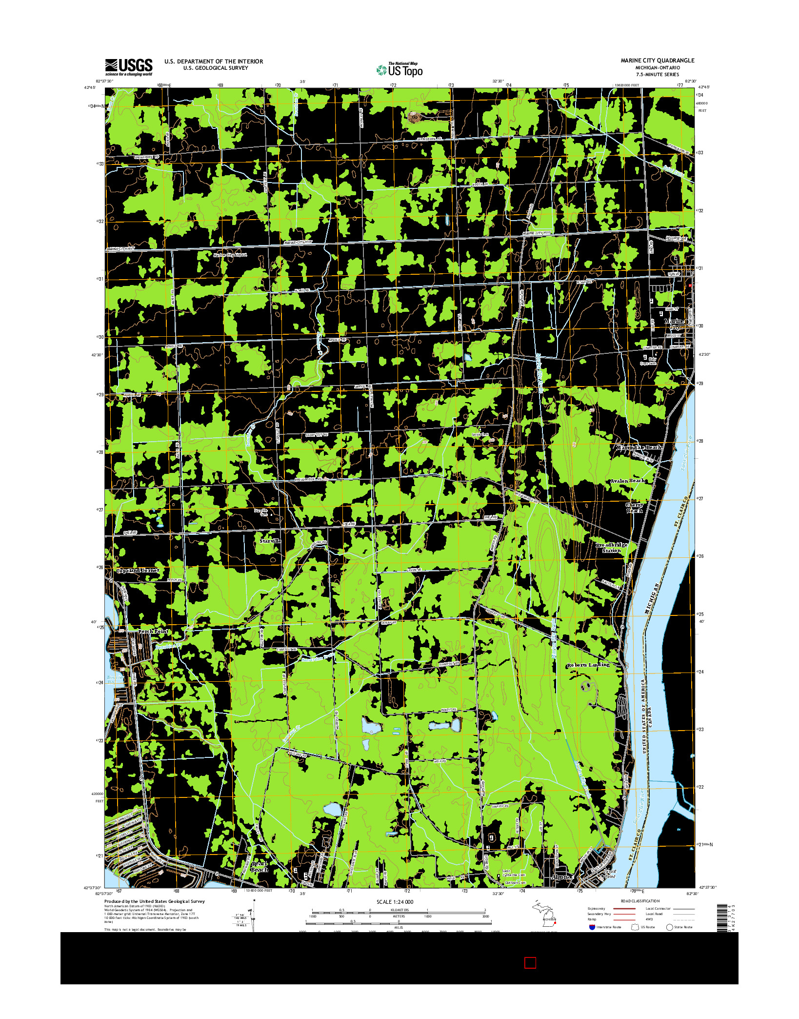 USGS US TOPO 7.5-MINUTE MAP FOR MARINE CITY, MI-ON 2014