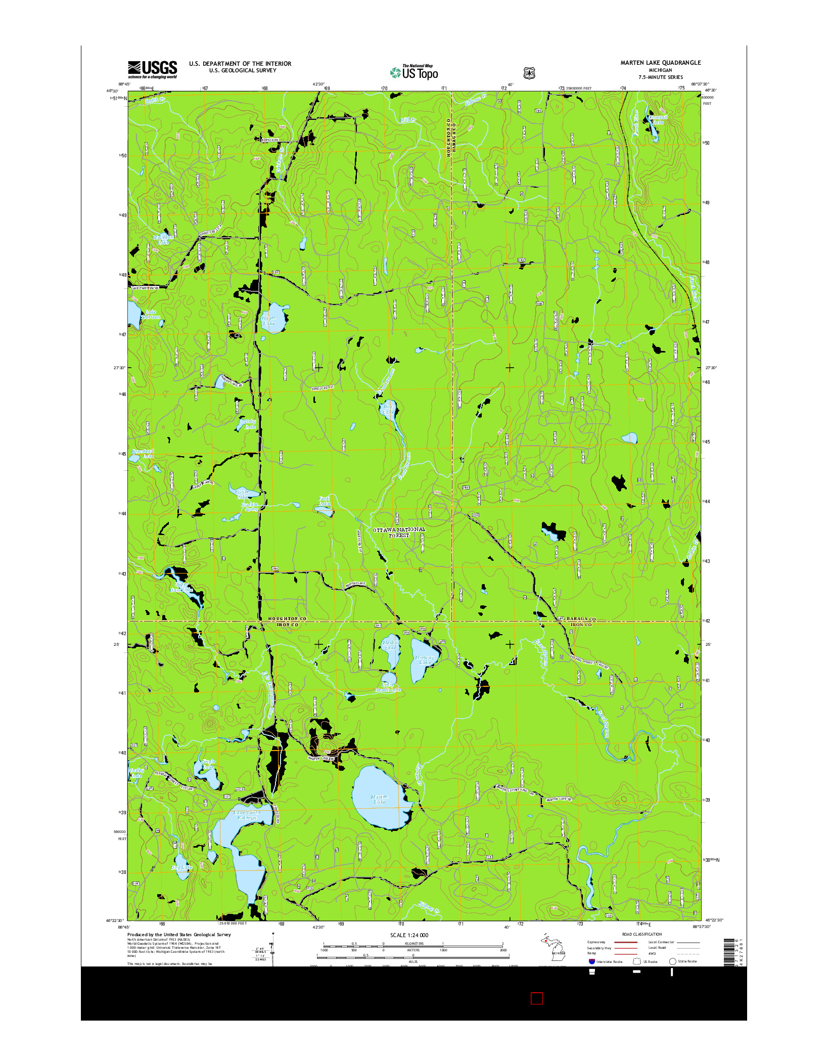 USGS US TOPO 7.5-MINUTE MAP FOR MARTEN LAKE, MI 2014