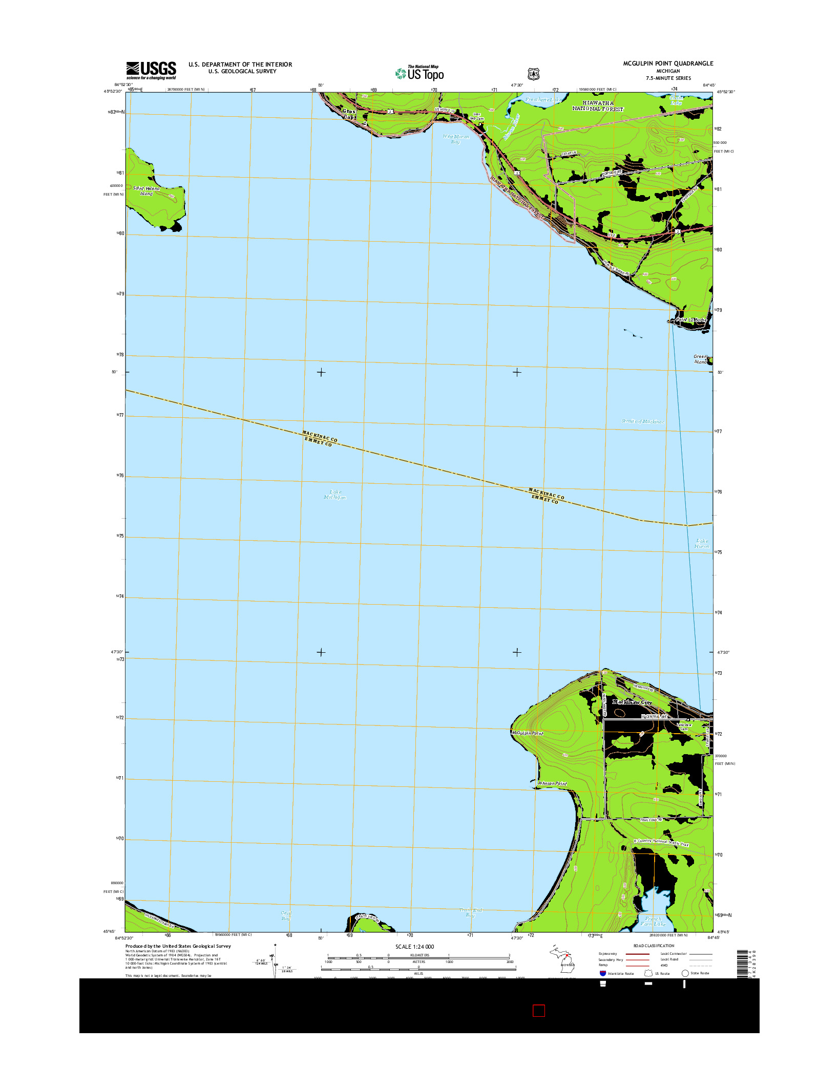 USGS US TOPO 7.5-MINUTE MAP FOR MCGULPIN POINT, MI 2014