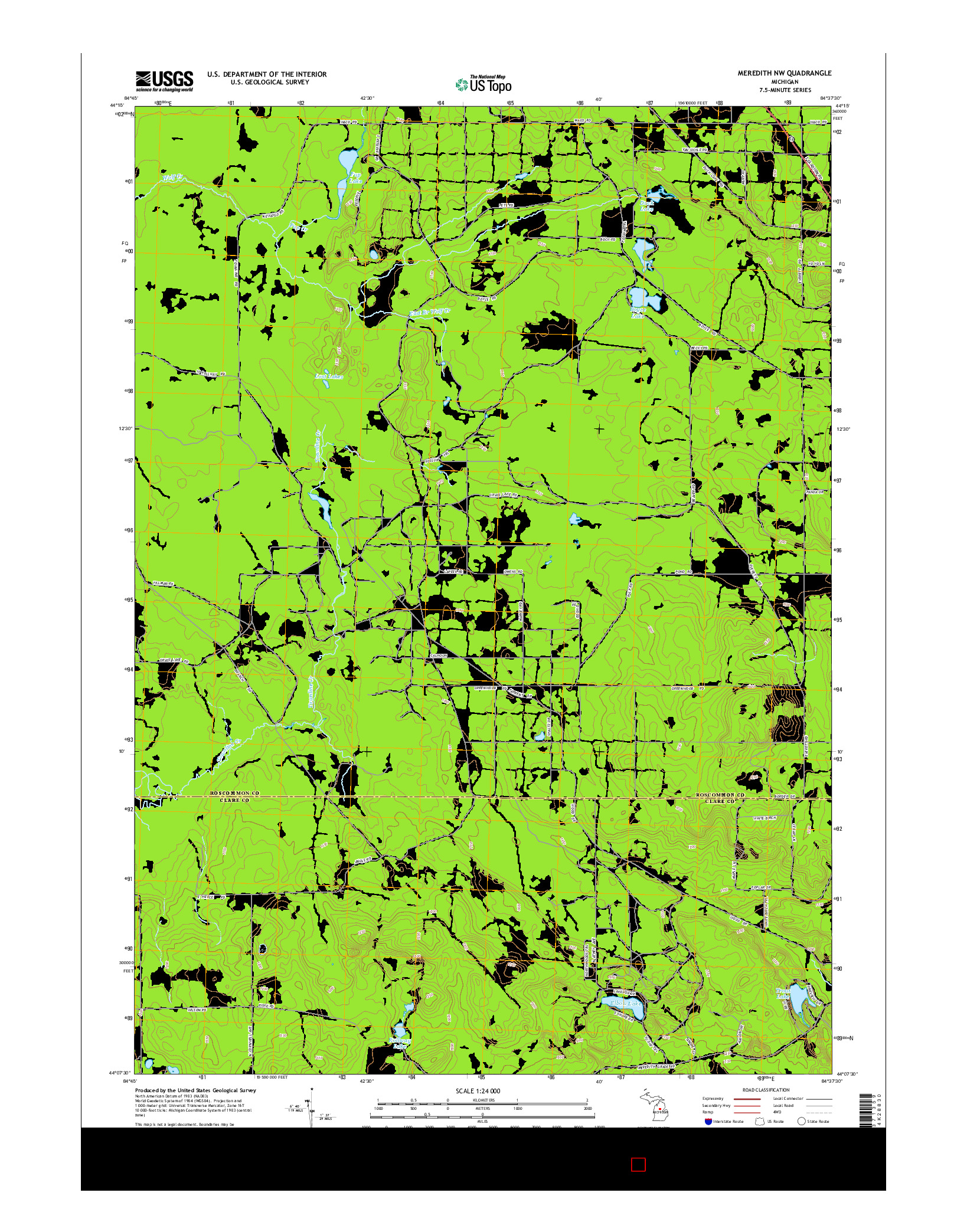 USGS US TOPO 7.5-MINUTE MAP FOR MEREDITH NW, MI 2014