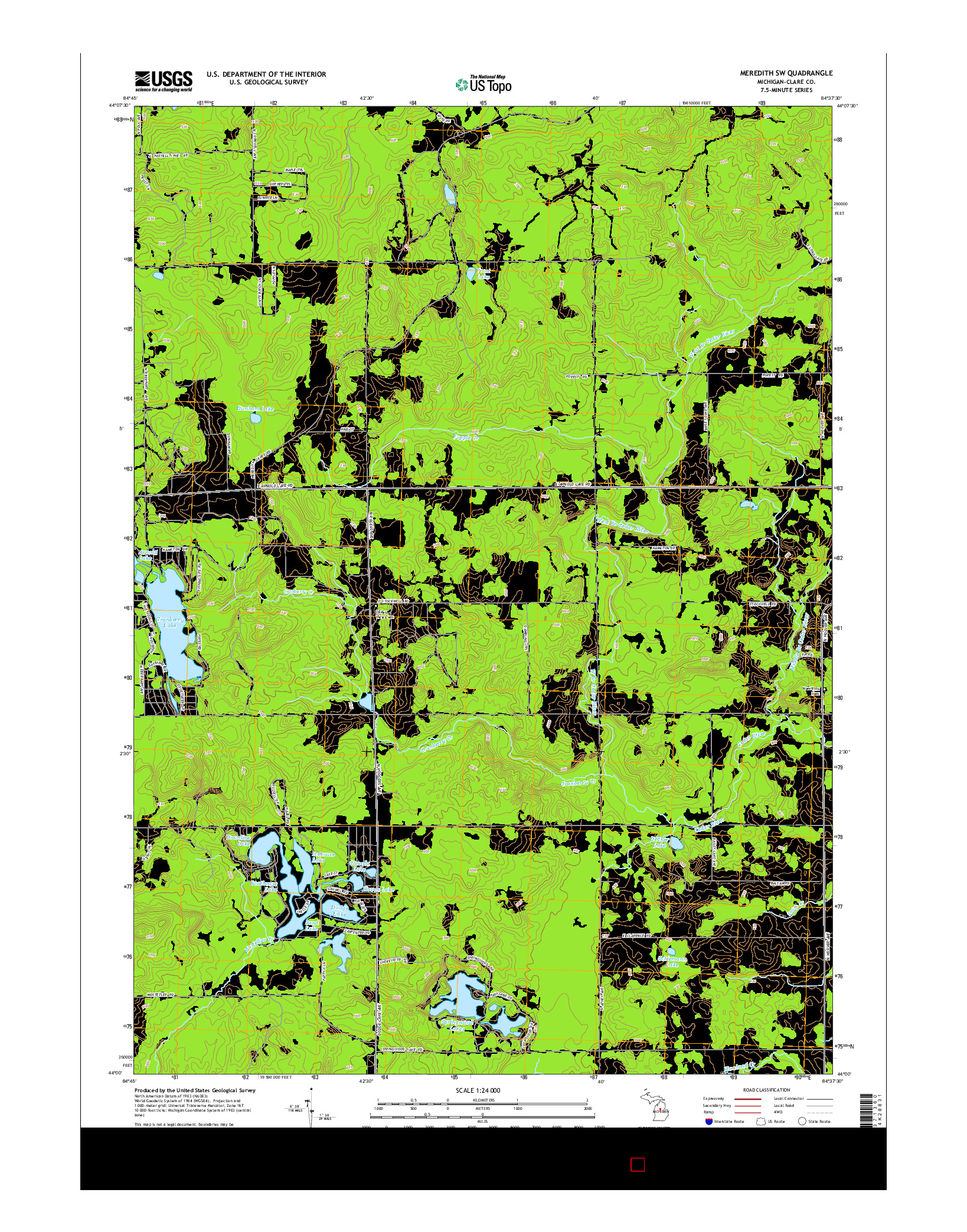 USGS US TOPO 7.5-MINUTE MAP FOR MEREDITH SW, MI 2014