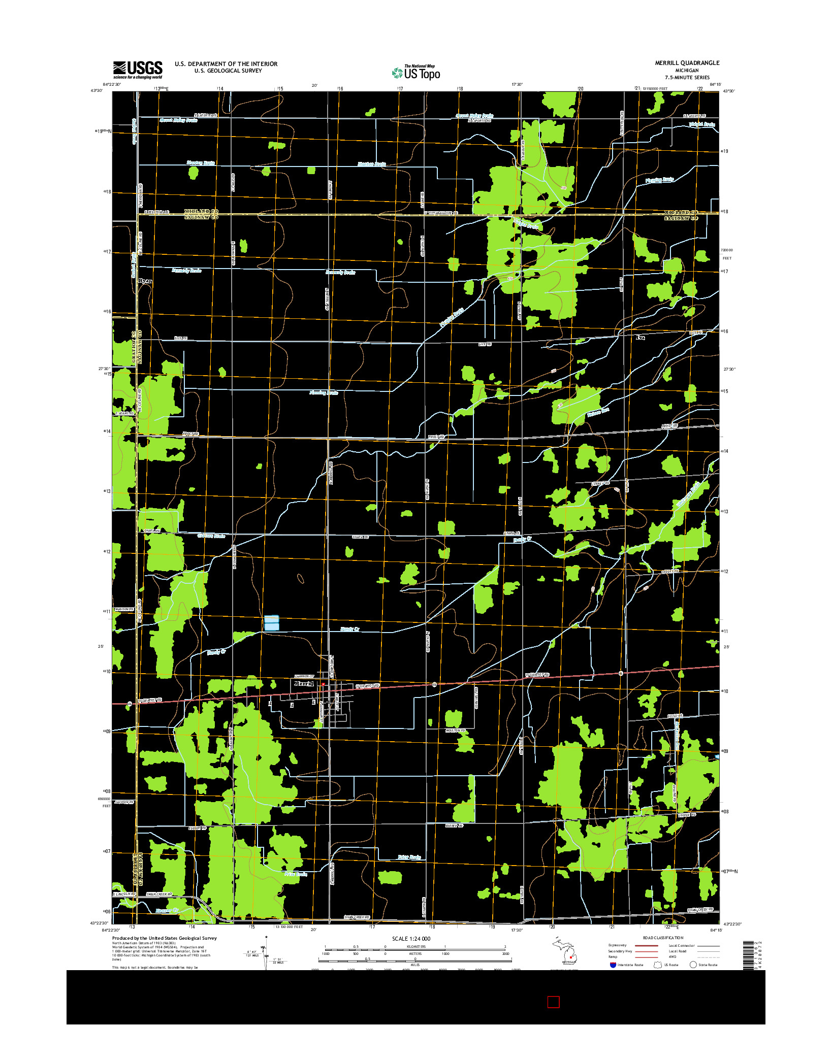 USGS US TOPO 7.5-MINUTE MAP FOR MERRILL, MI 2014