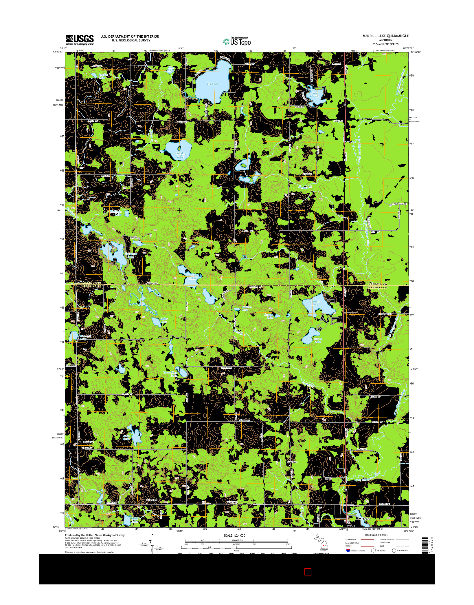 USGS US TOPO 7.5-MINUTE MAP FOR MERRILL LAKE, MI 2014