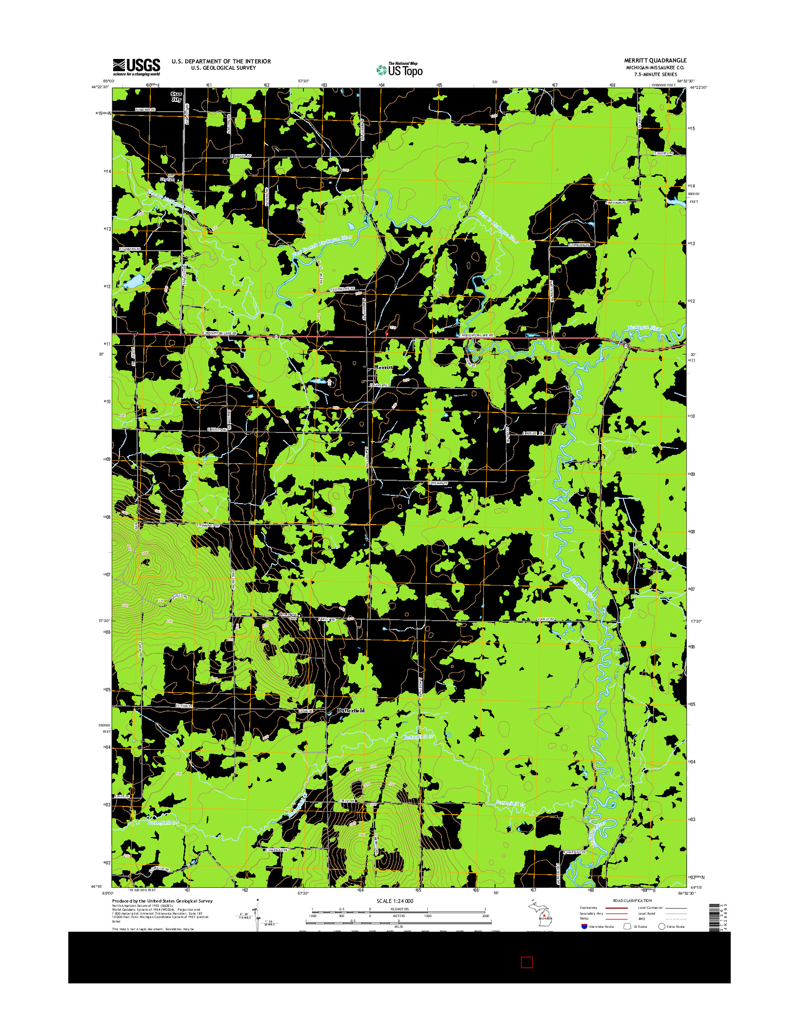 USGS US TOPO 7.5-MINUTE MAP FOR MERRITT, MI 2014