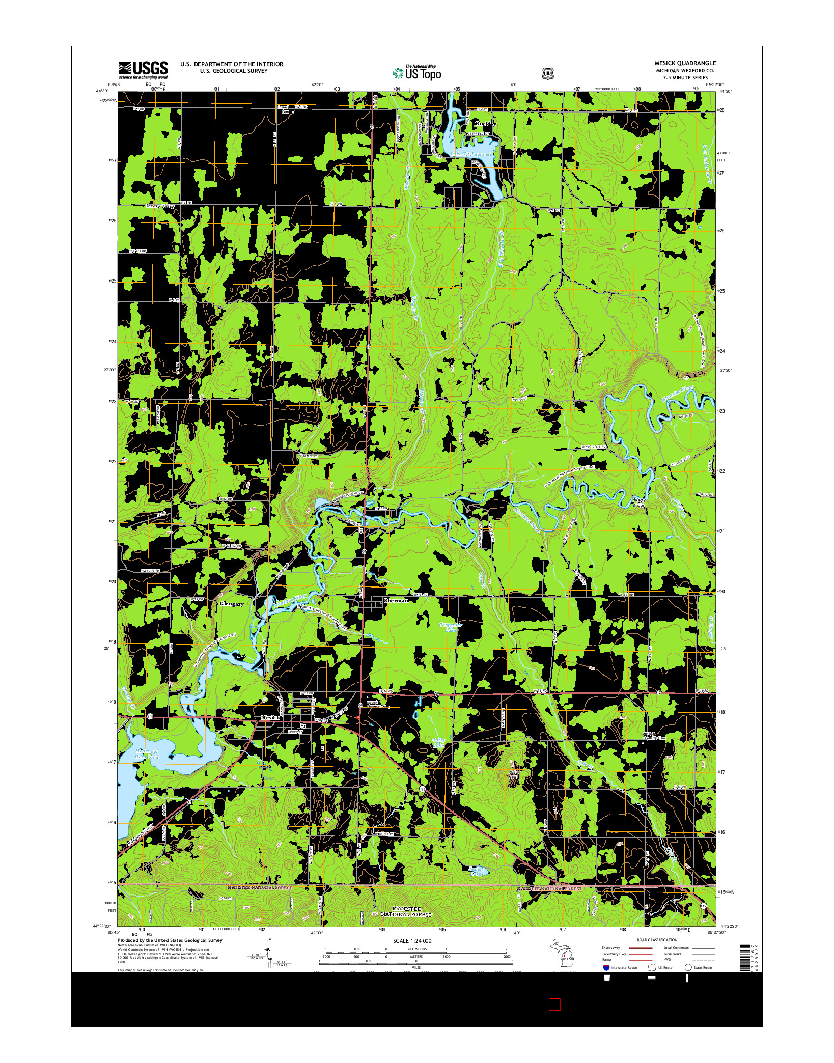 USGS US TOPO 7.5-MINUTE MAP FOR MESICK, MI 2014
